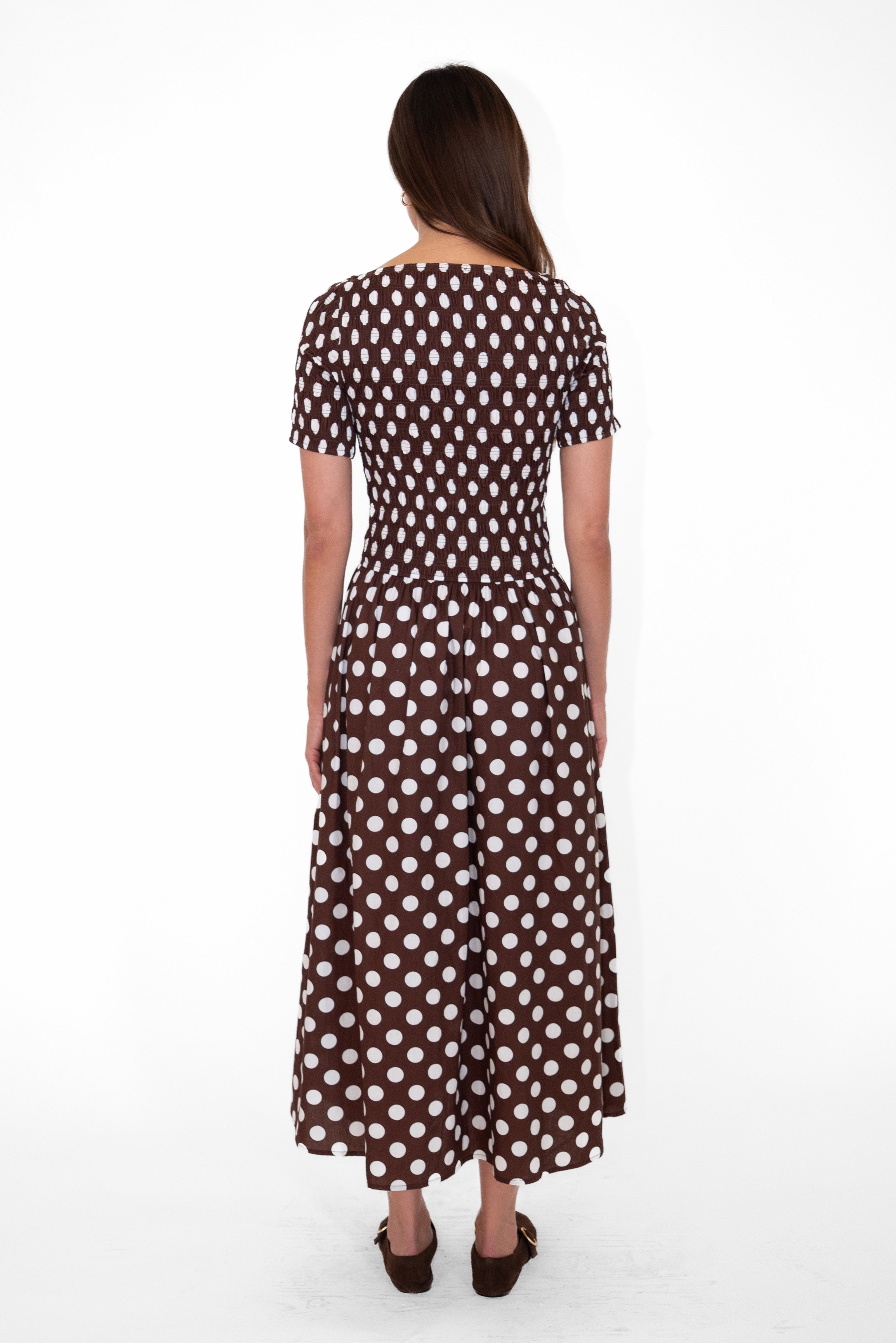 Matilda Brown Polka Dot Midi Dress