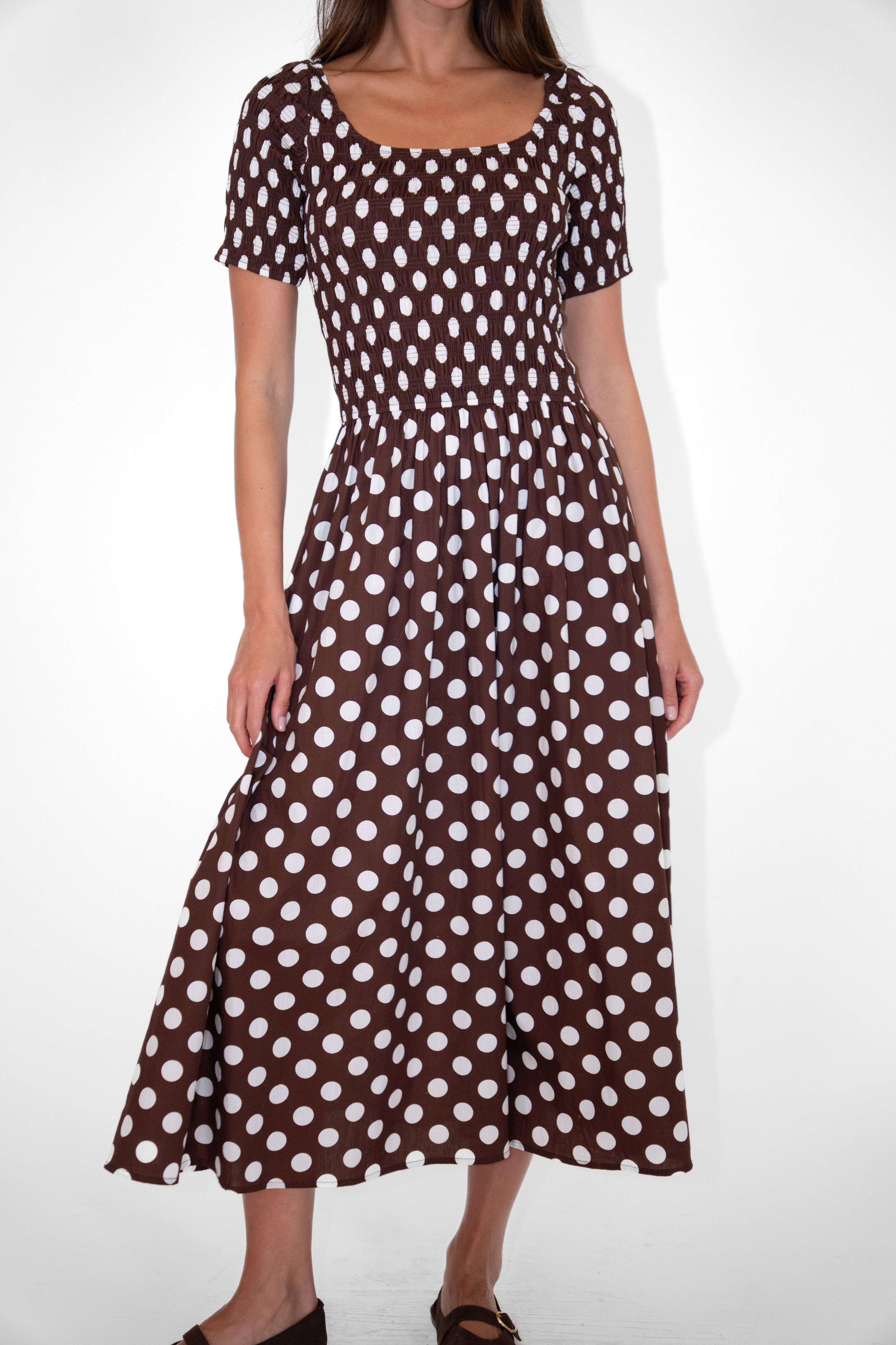 Matilda Brown Polka Dot Midi Dress