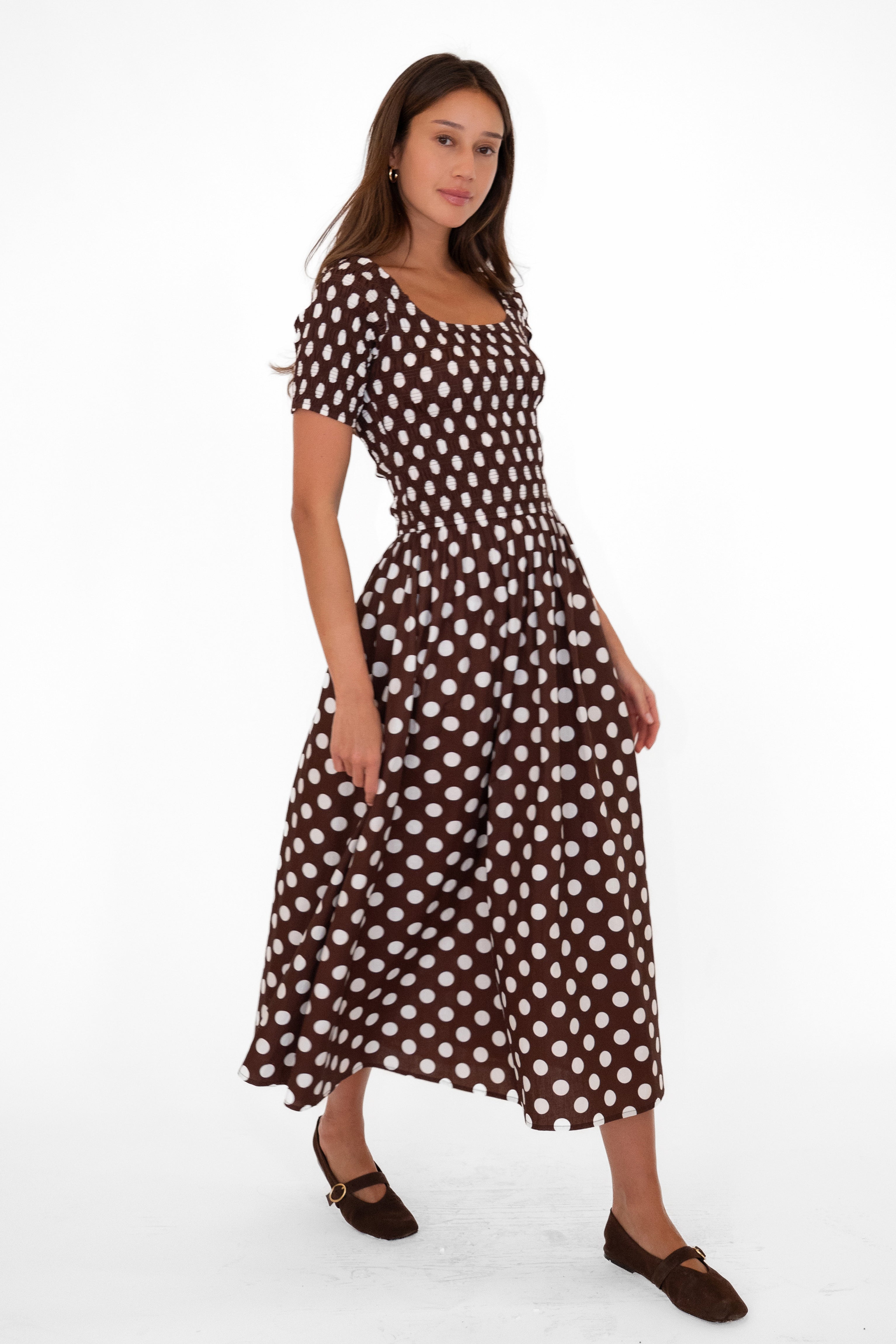 Matilda Brown Polka Dot Midi Dress