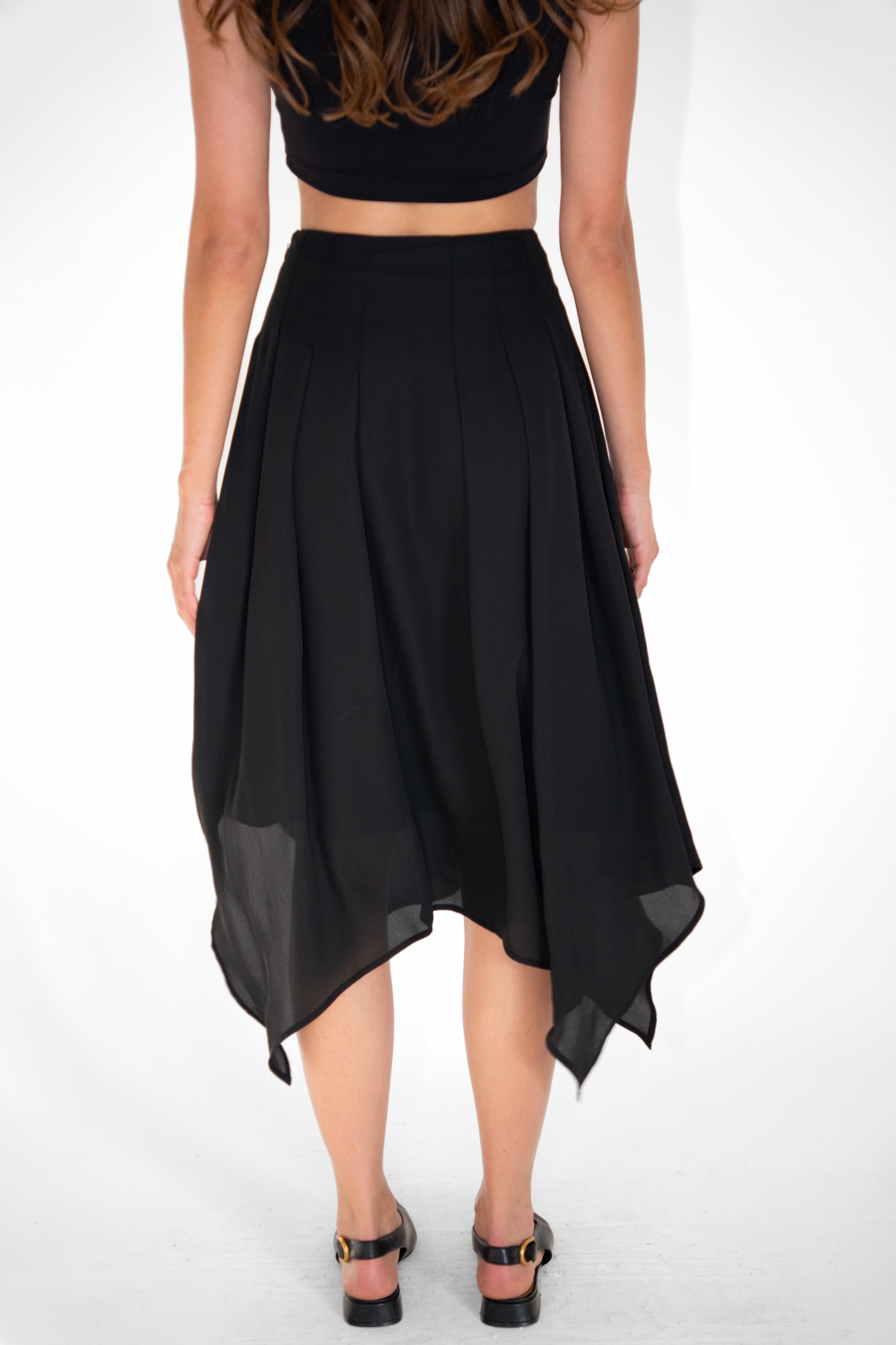 Tilda Black Asymmetric Chiffon Midi Skirt