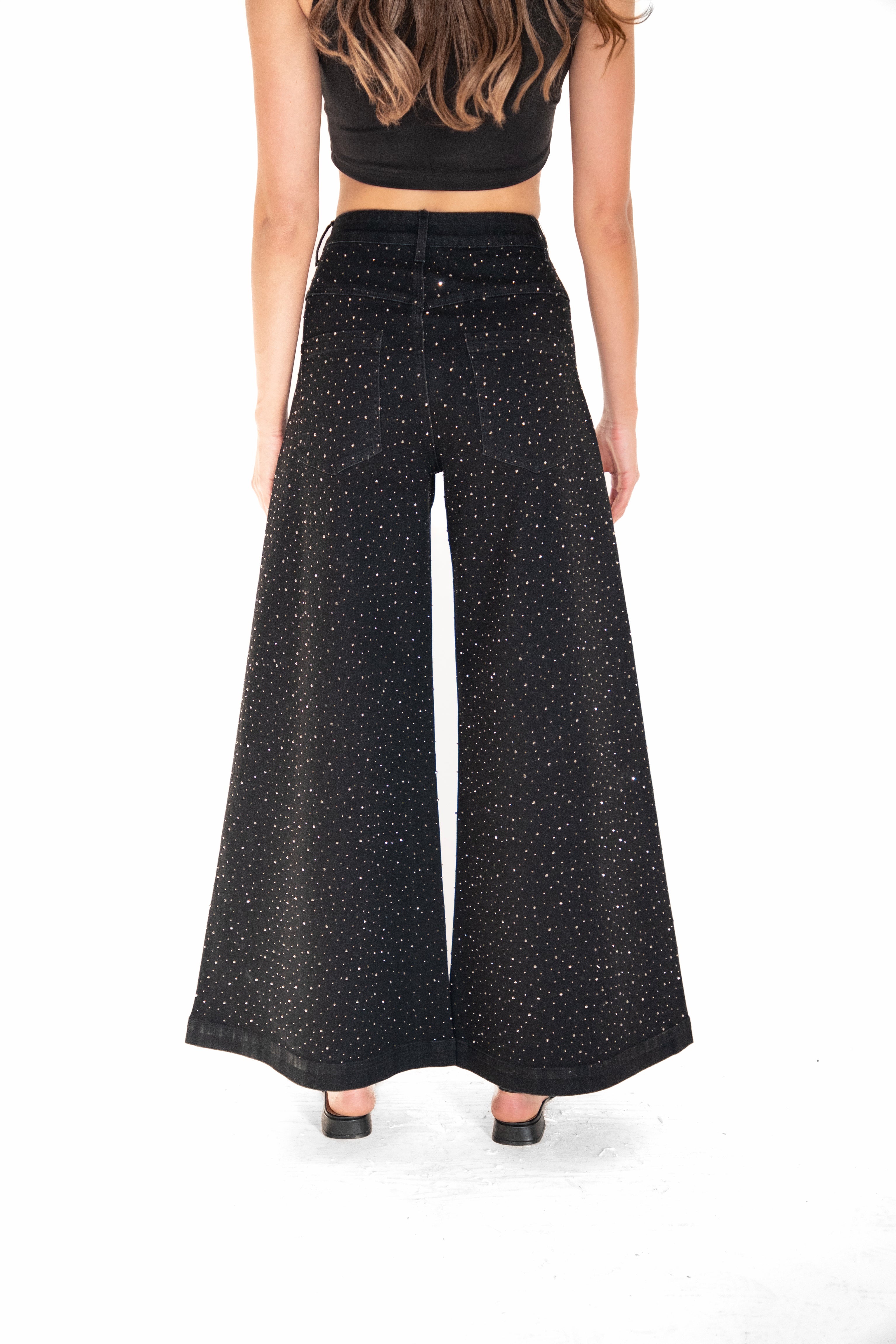 Demi Rich Cotton Black Diamante Flare Jeans