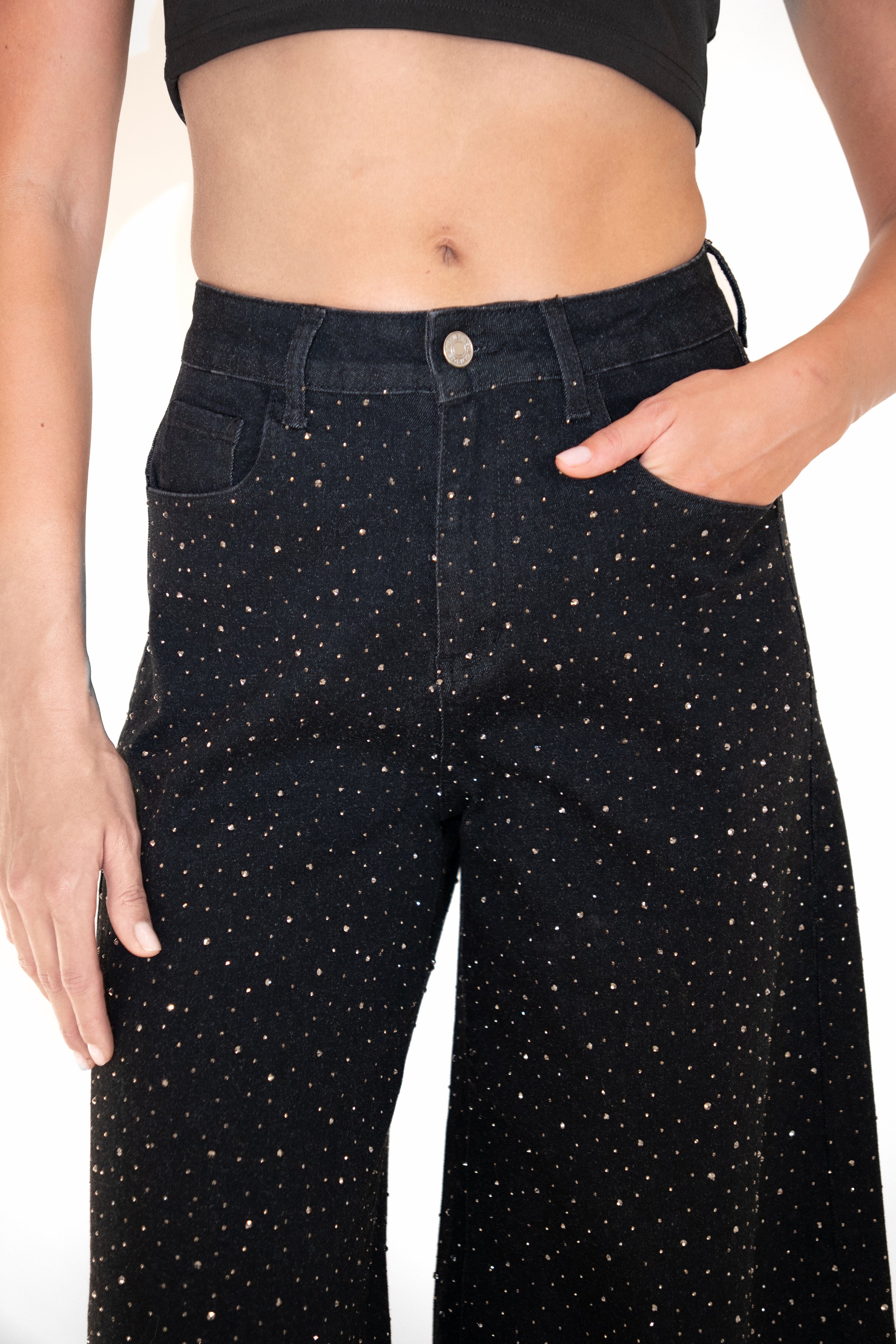 Demi Rich Cotton Black Diamante Flare Jeans