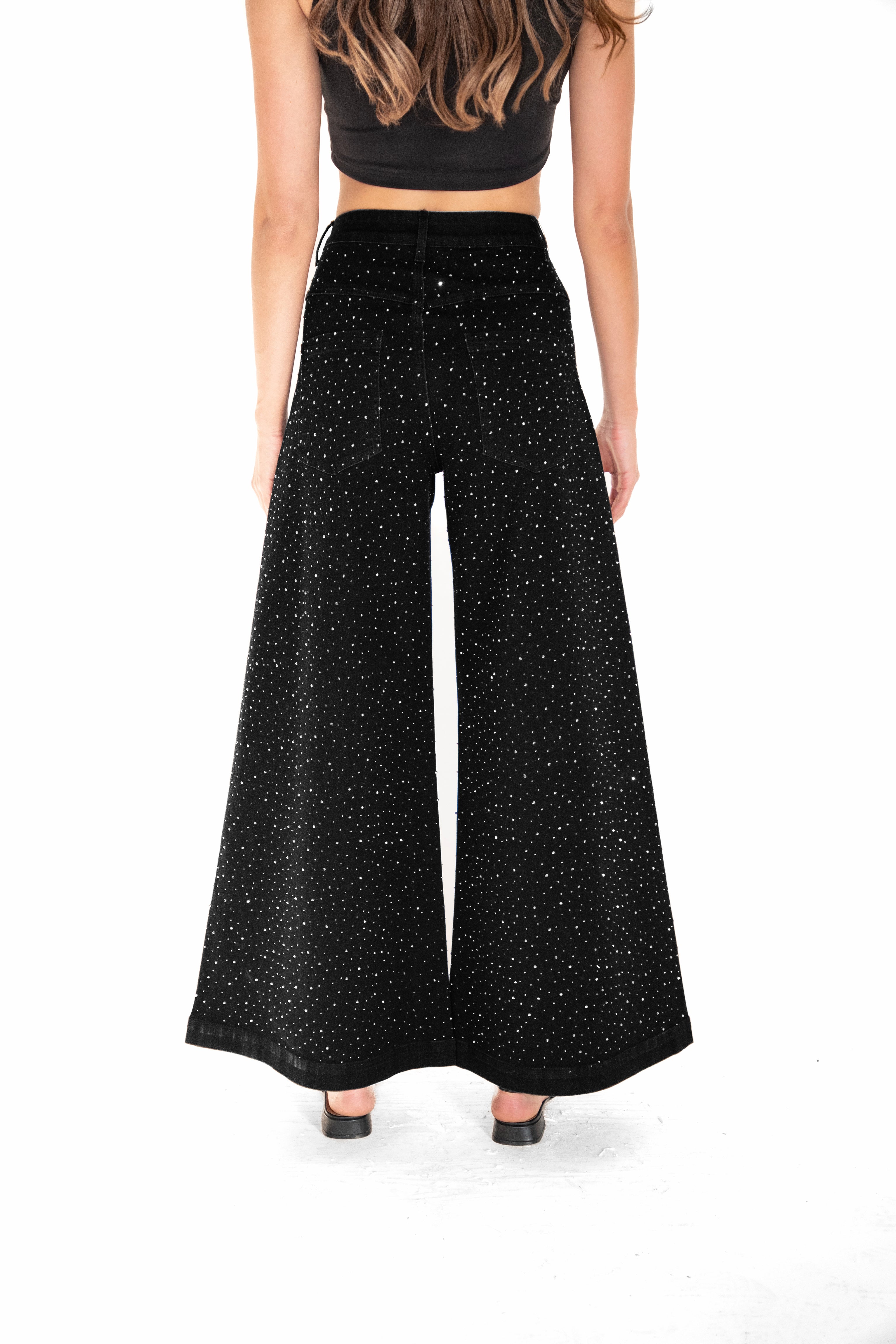 Demi Rich Cotton Black Diamante Flare Jeans