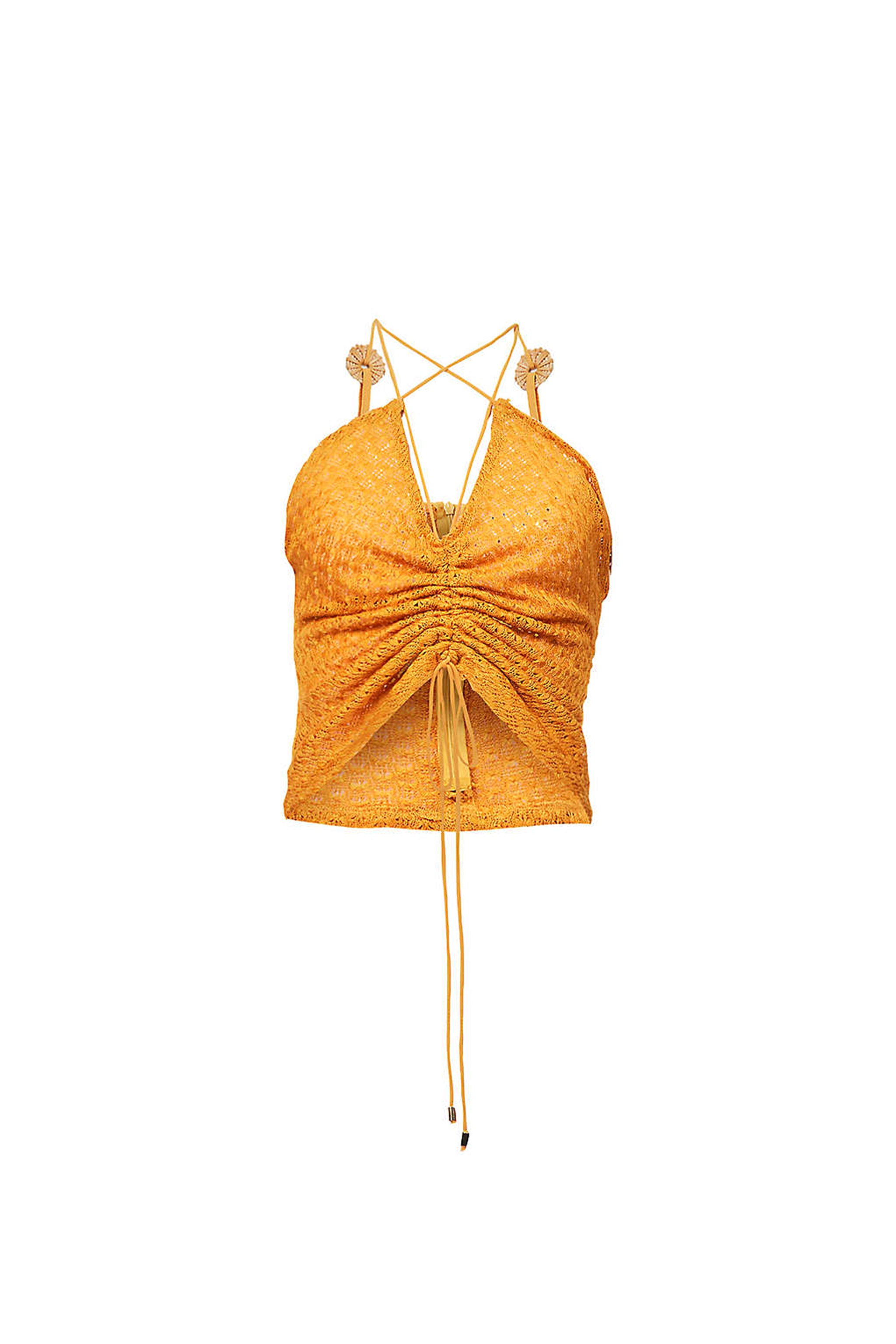 Daisy Orange Crochet Knit Halter Neck Top AmyLynn