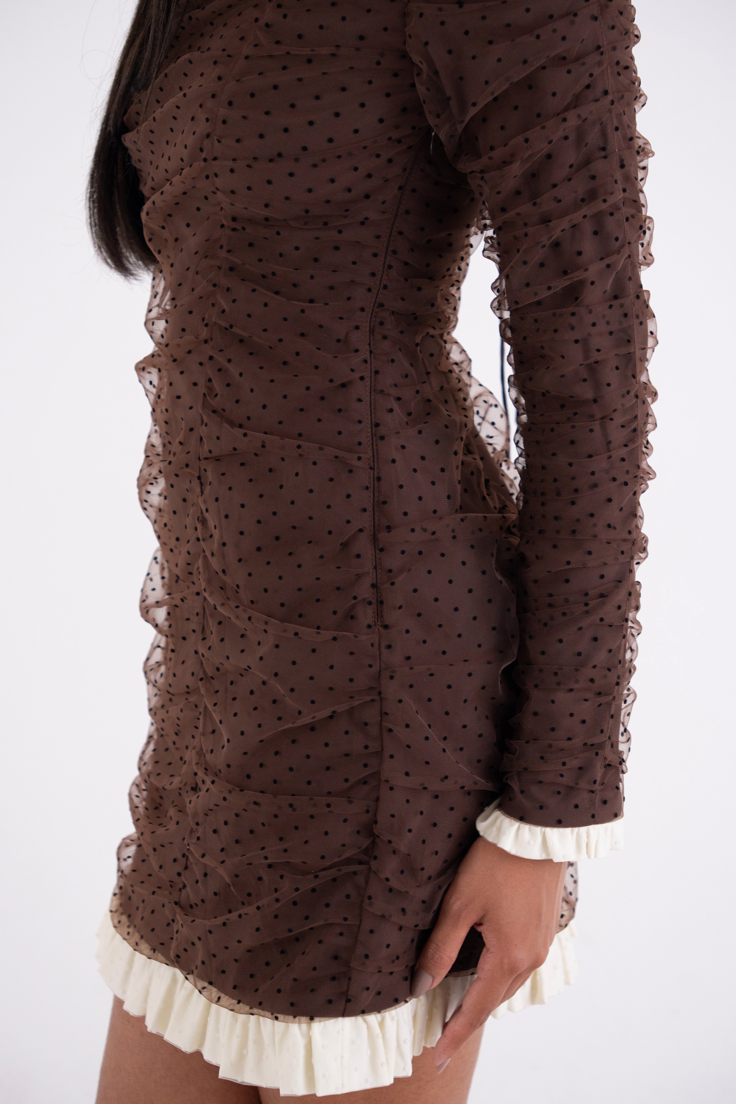 Edie Brown Polka Swiss Dot Ruffle Hem Mini Dress