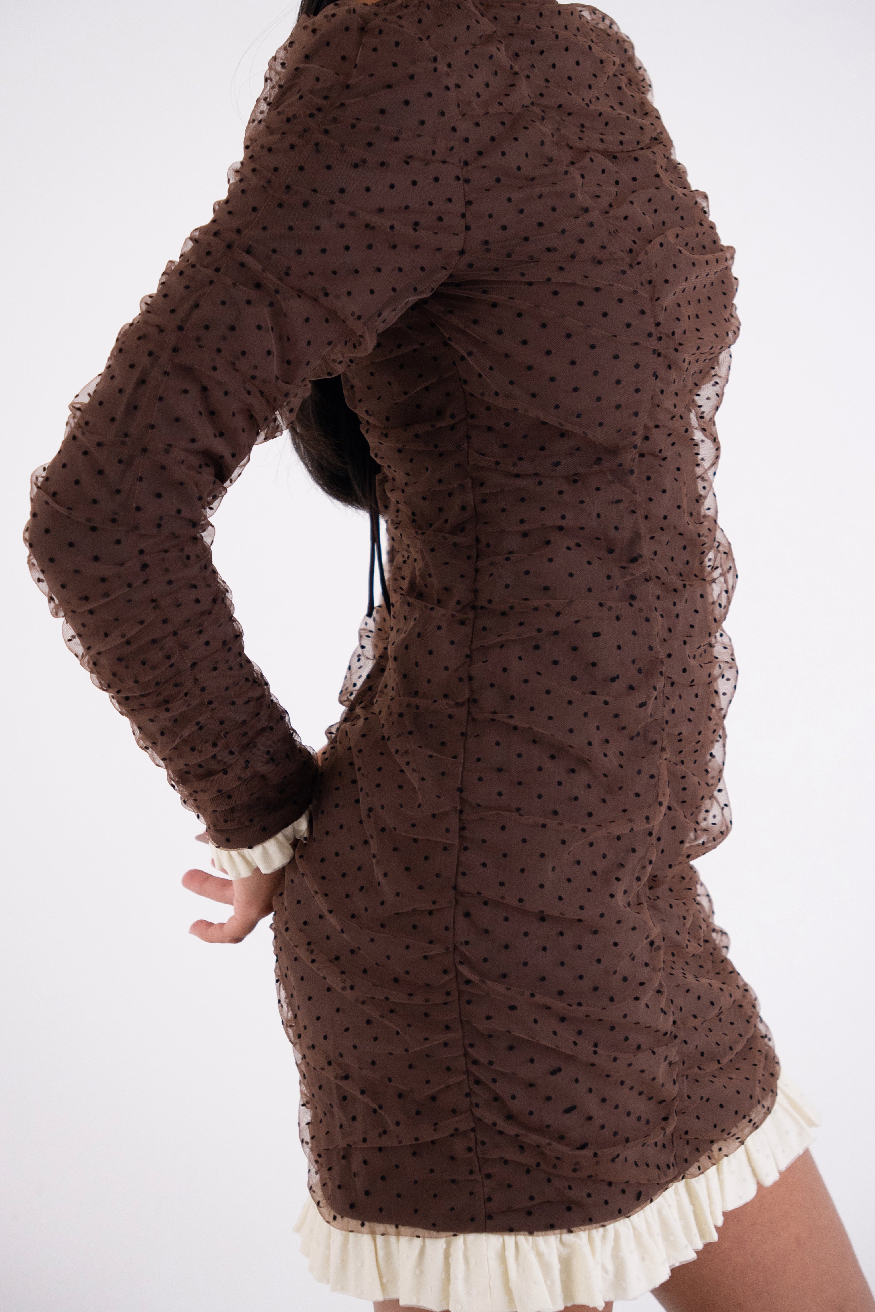 Edie Brown Polka Swiss Dot Ruffle Hem Mini Dress