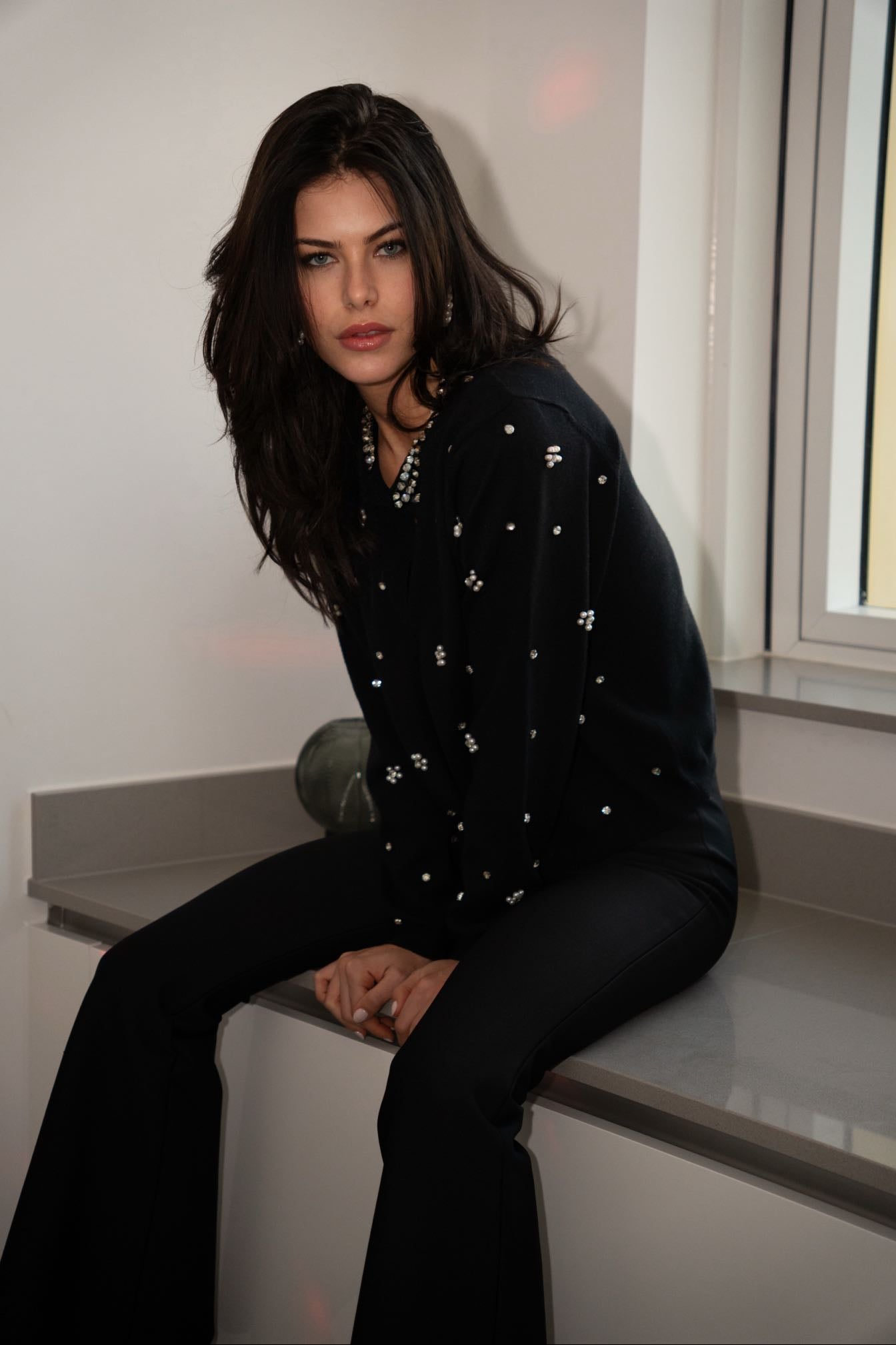 Luna Black Embellished Knitted Cardigan
