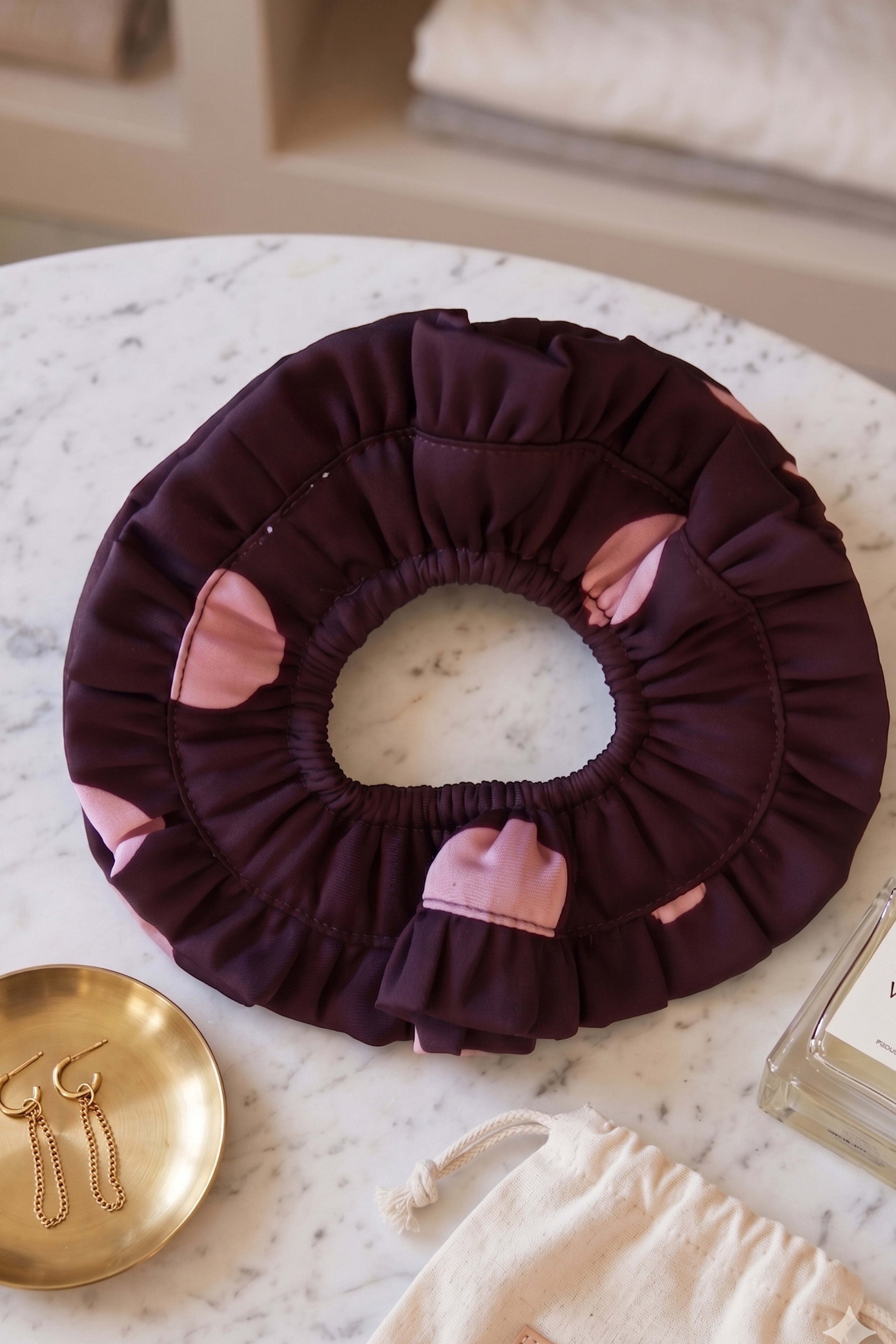 Mable Scrunchie Headband - Burgundy & Pink