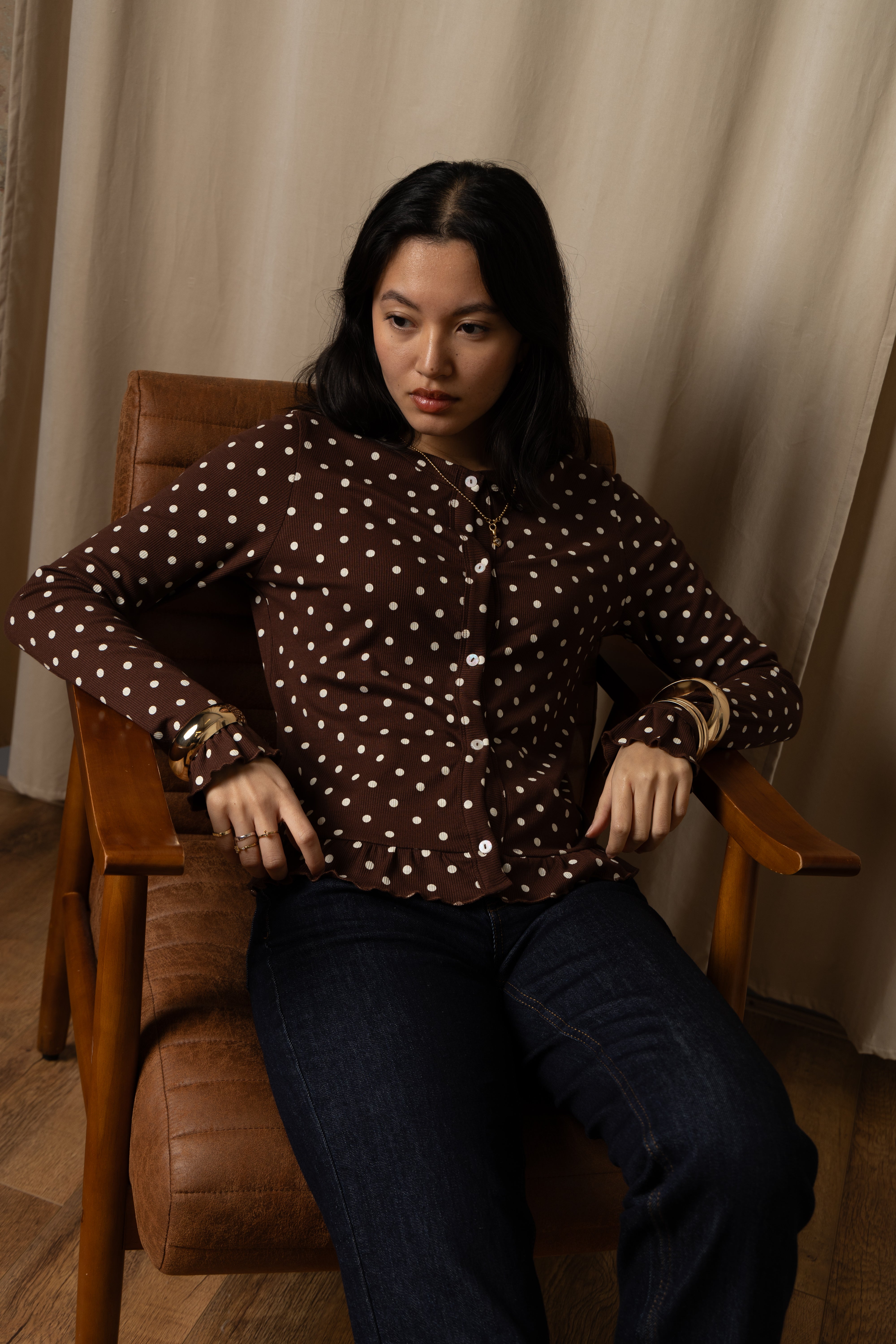 Edie Viscose Brown Polkadot Cardigan