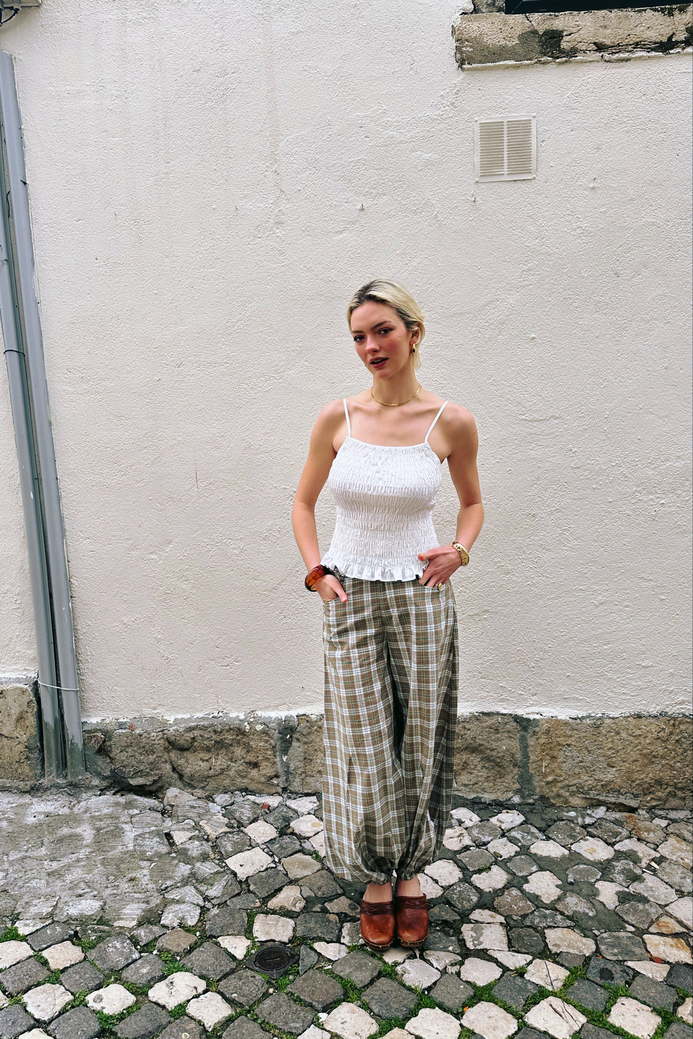 Esme Green Check Cotton Balloon Trousers