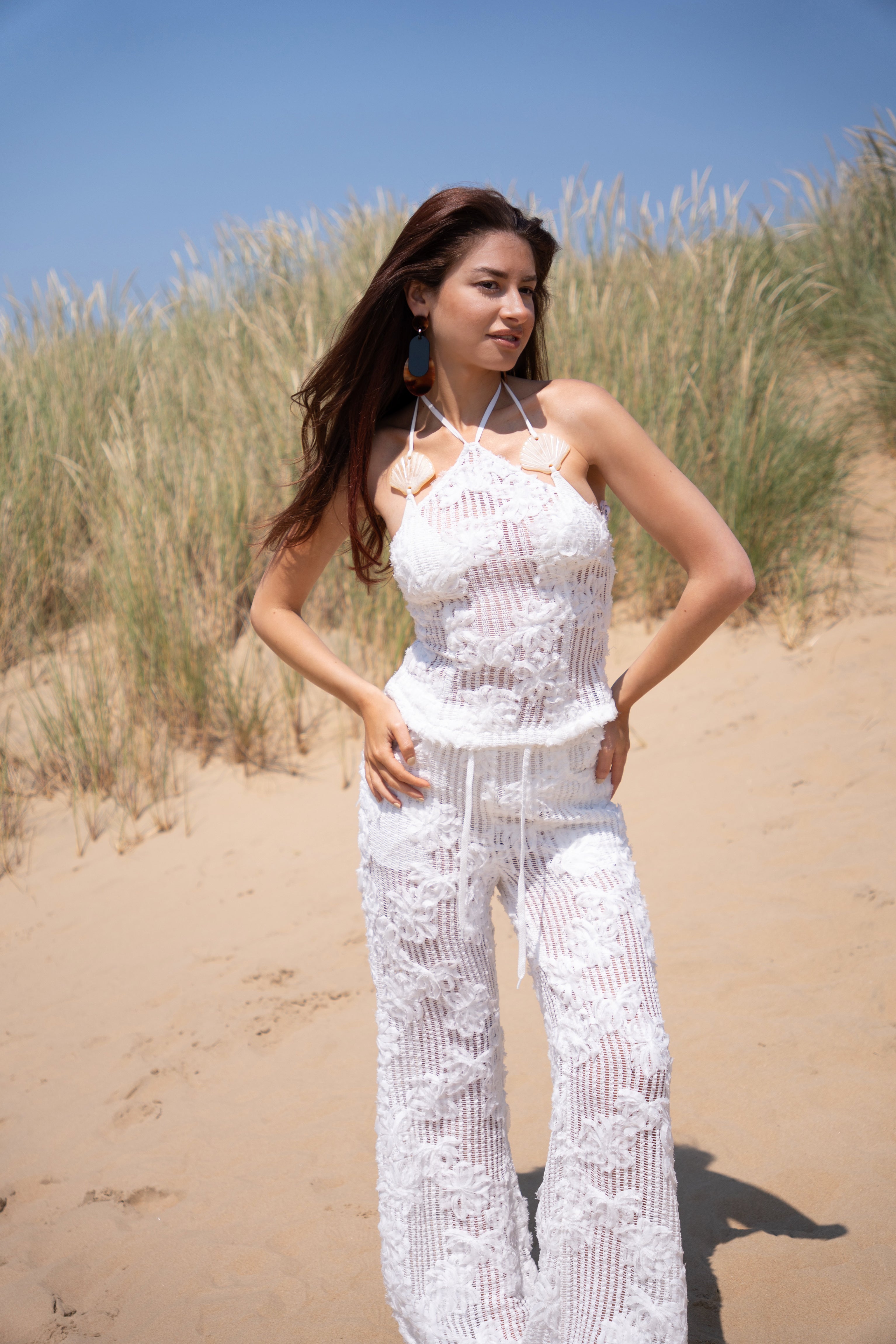 Cici White Pure Cotton Crochet Floral Lace Top