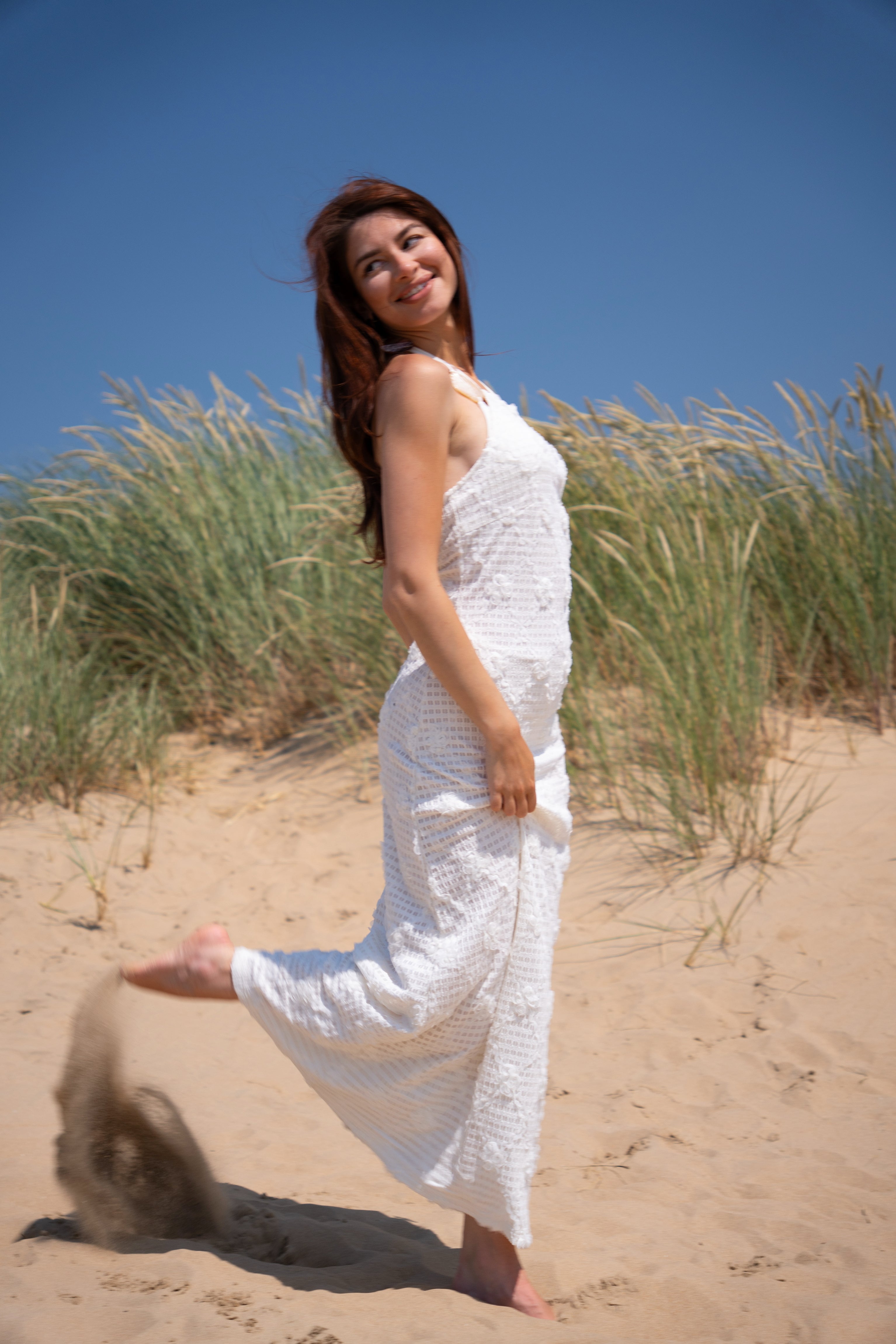 Cali Pure Cotton Cream Floral Crochet Maxi Dress