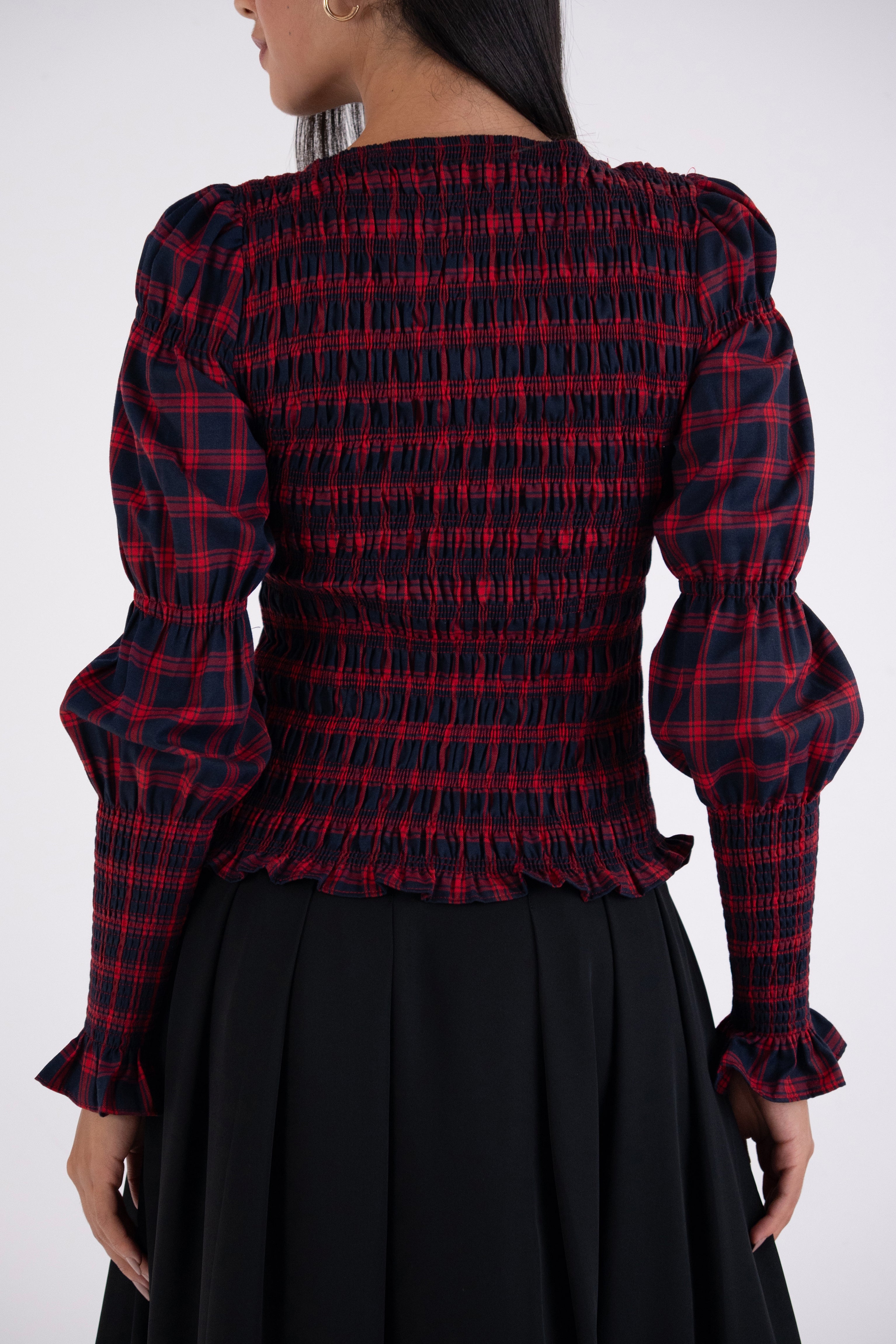 Iris Pure Cotton Red Plaid Smocked Top