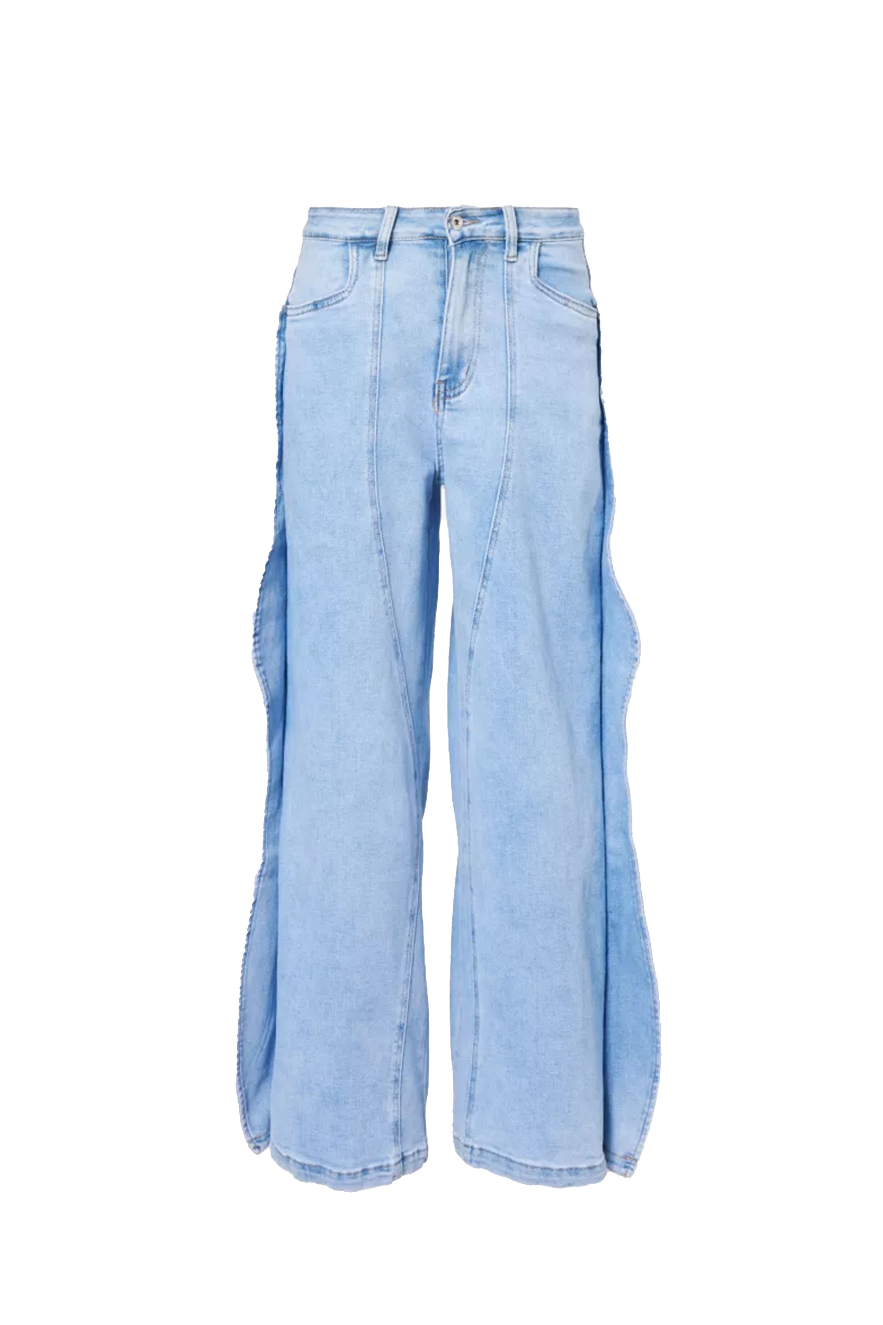 Isla Light Wash Denim Wavy-TrimJeans with Wide Flare Leg | AMYLYNN