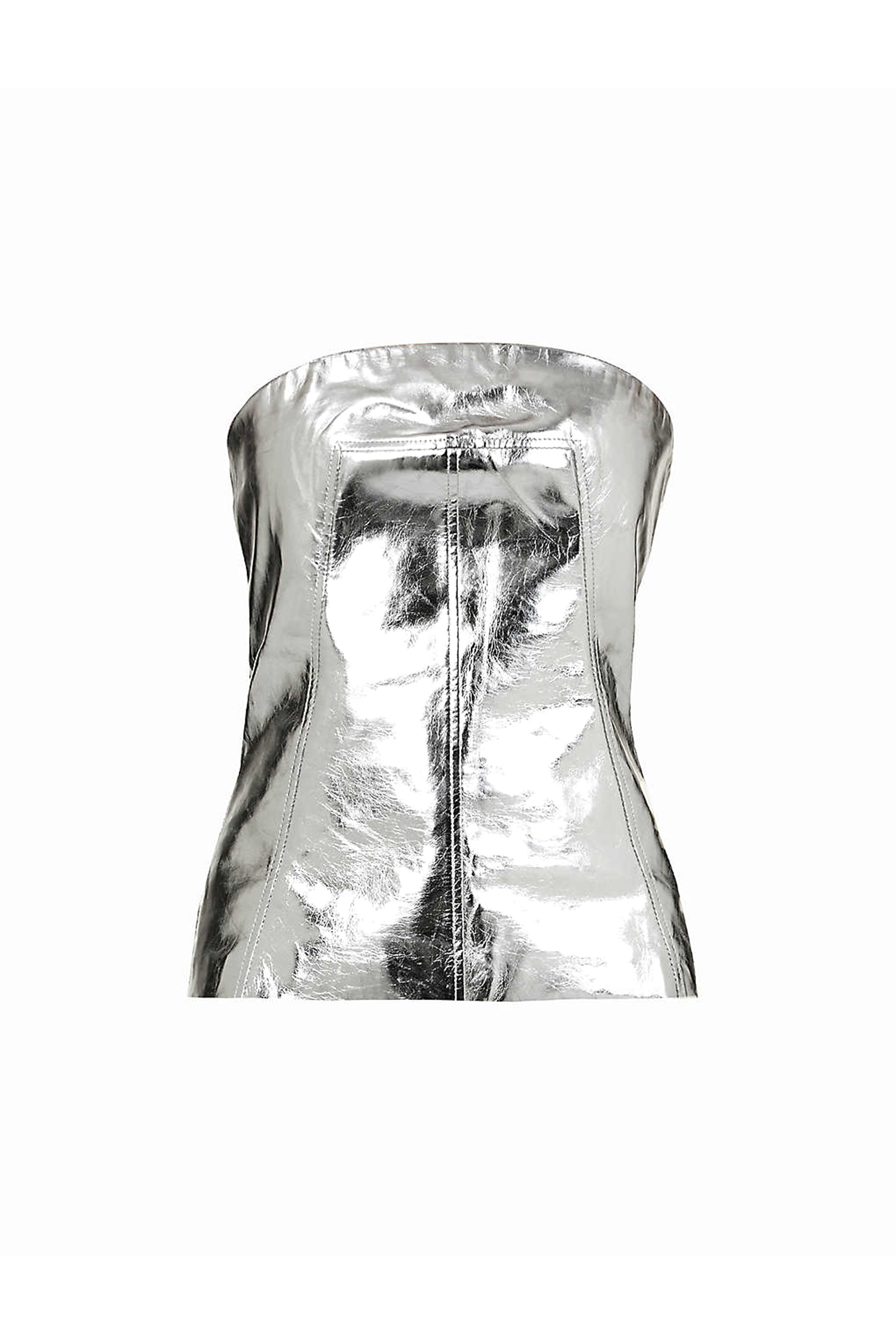 Johanna Silver Metallic Faux Leather Bandeau Corset Top | AmyLynn