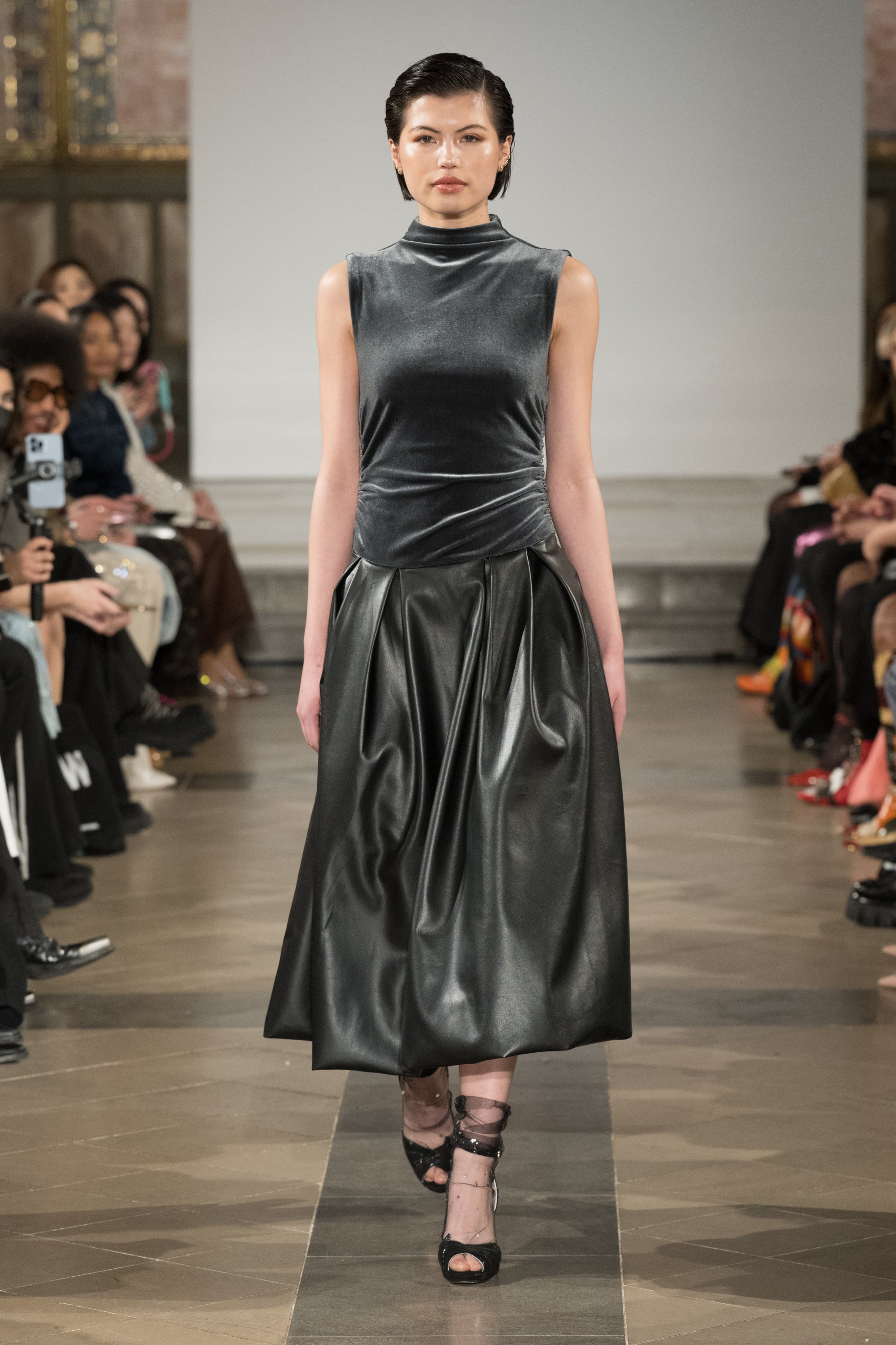 Autumn Graphite Puffball Midi Dress