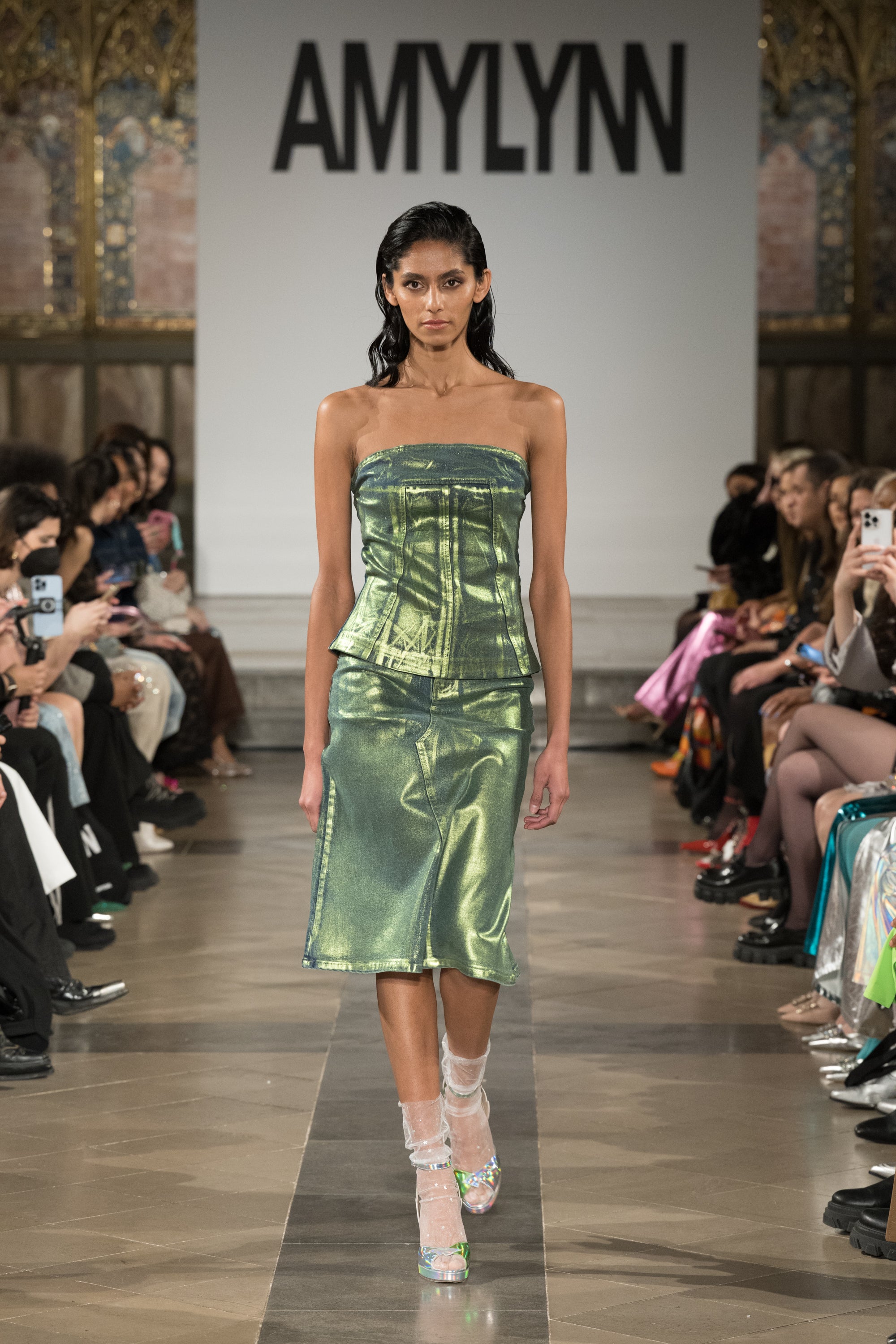 Johanna Rich Cotton Green Denim Foil Coated Top
