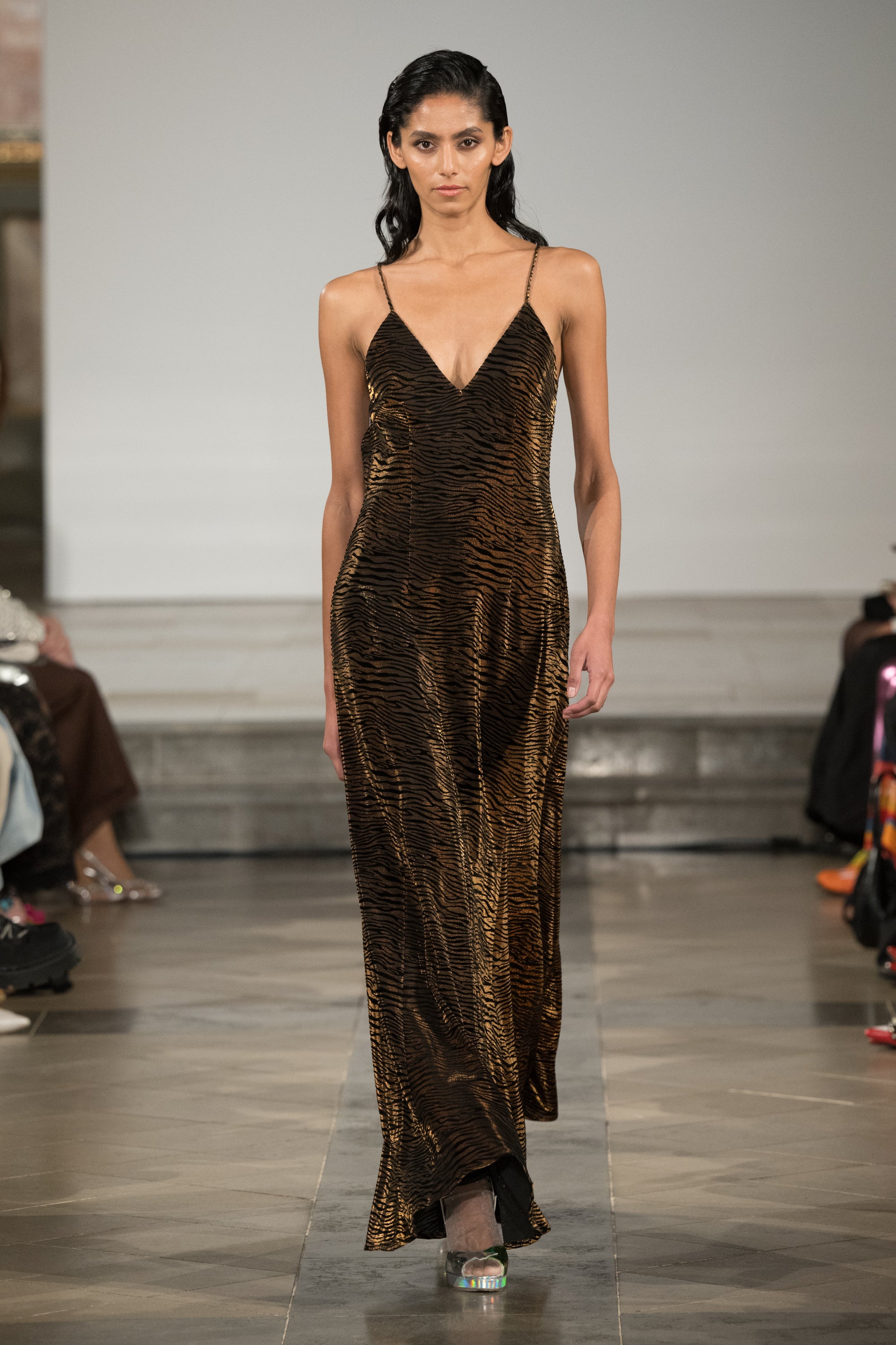 Talia Brown Tiger Velvet Burnout Maxi Dress