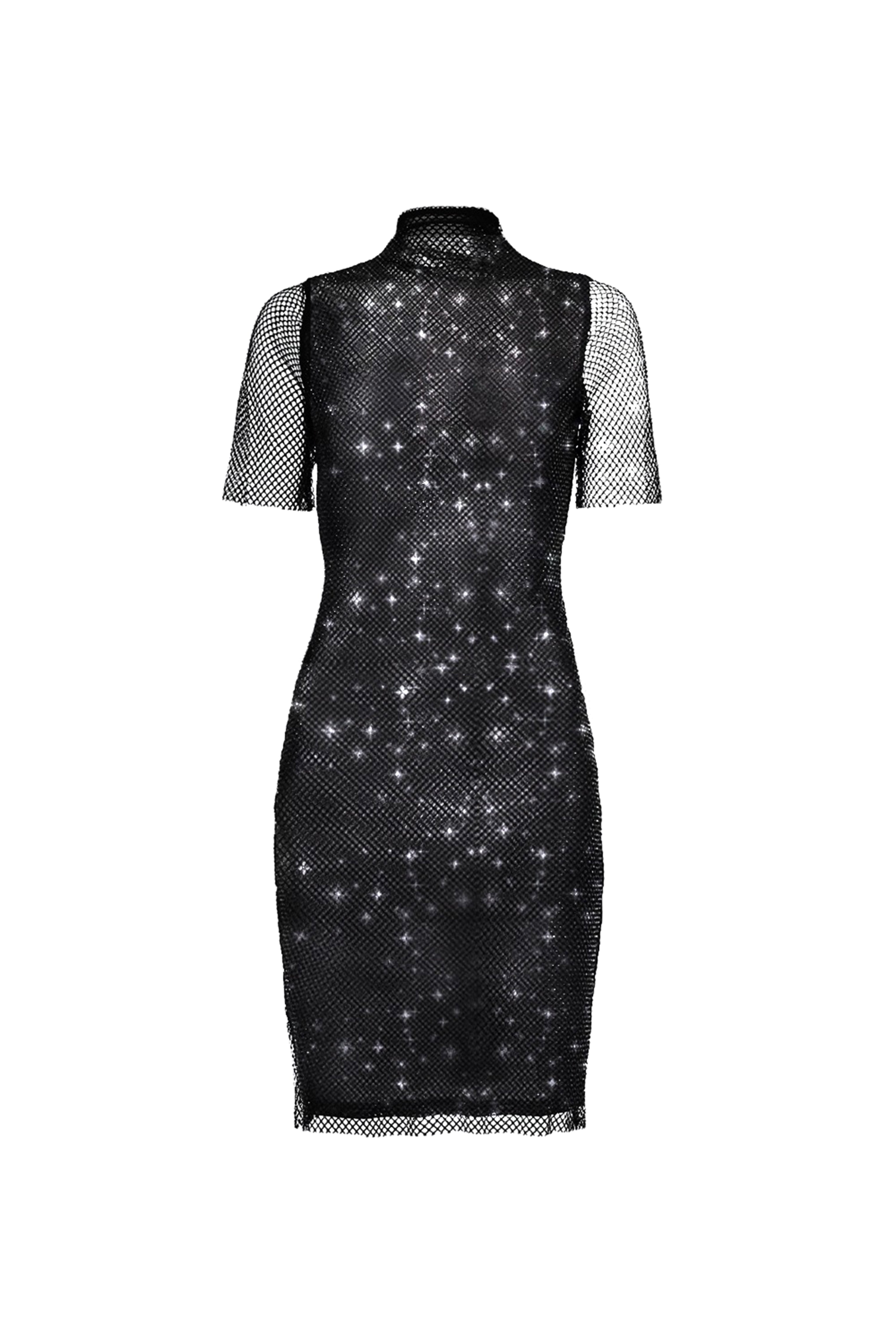 Mila Black Jewel Embellished High-Neck Mini Dress with Short Sleeves | AMYLYNN