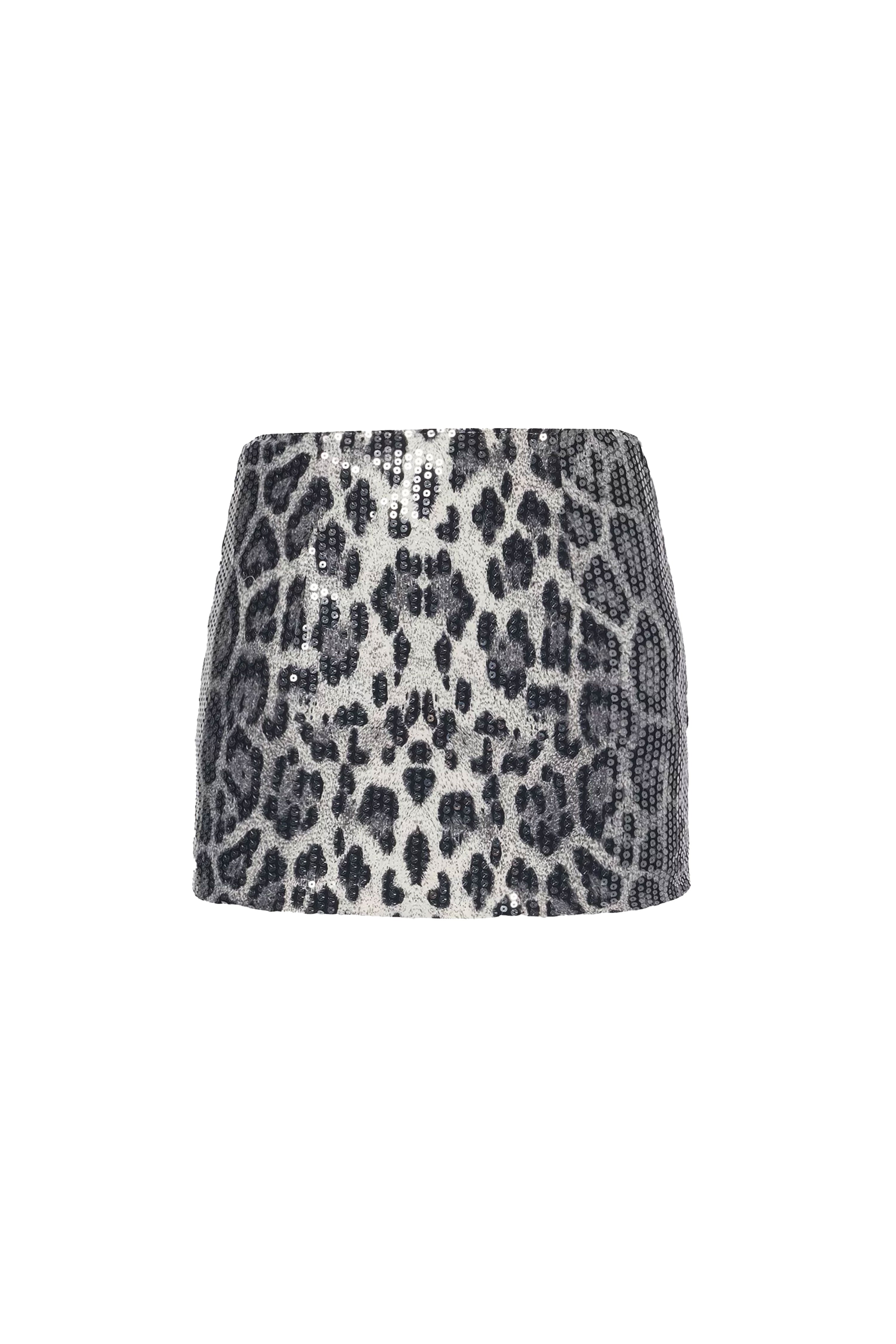 Oceane Leopard Disc Sequin Mini Skirt
