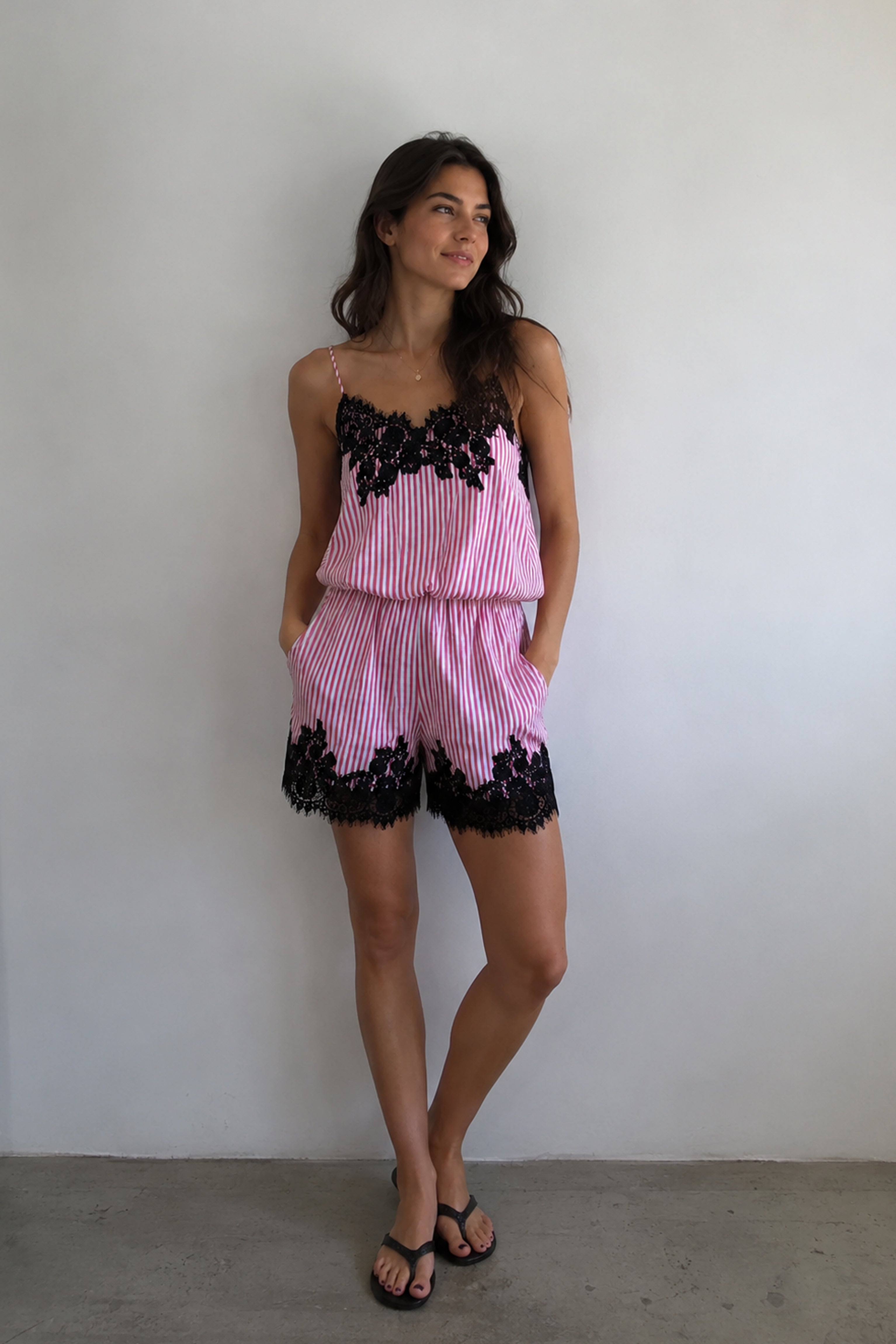 Palma Pink Satin Lace Playsuit