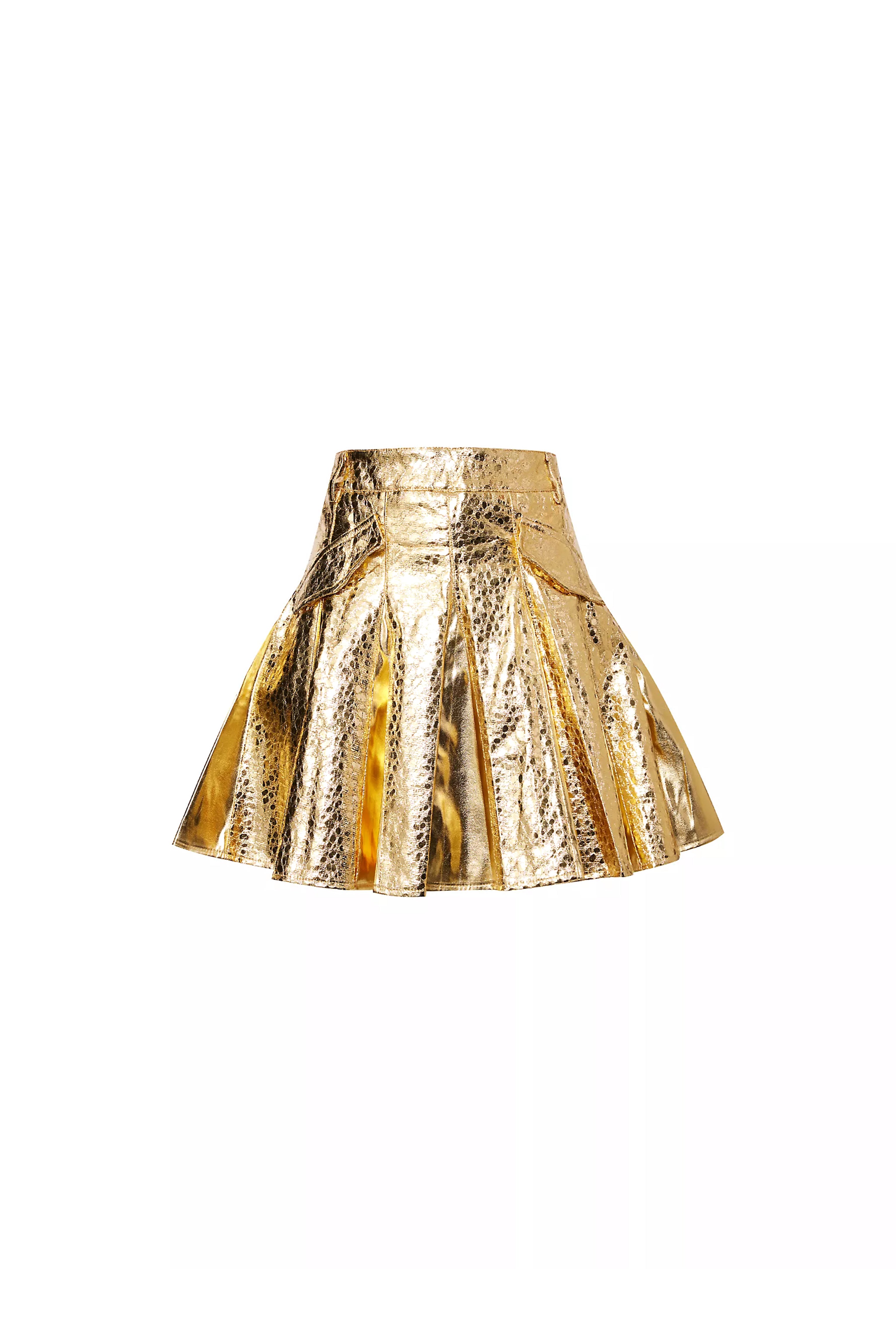 Phoebe Leopard Gold Metallic High-Waist Mini Skirt | AmyLynn