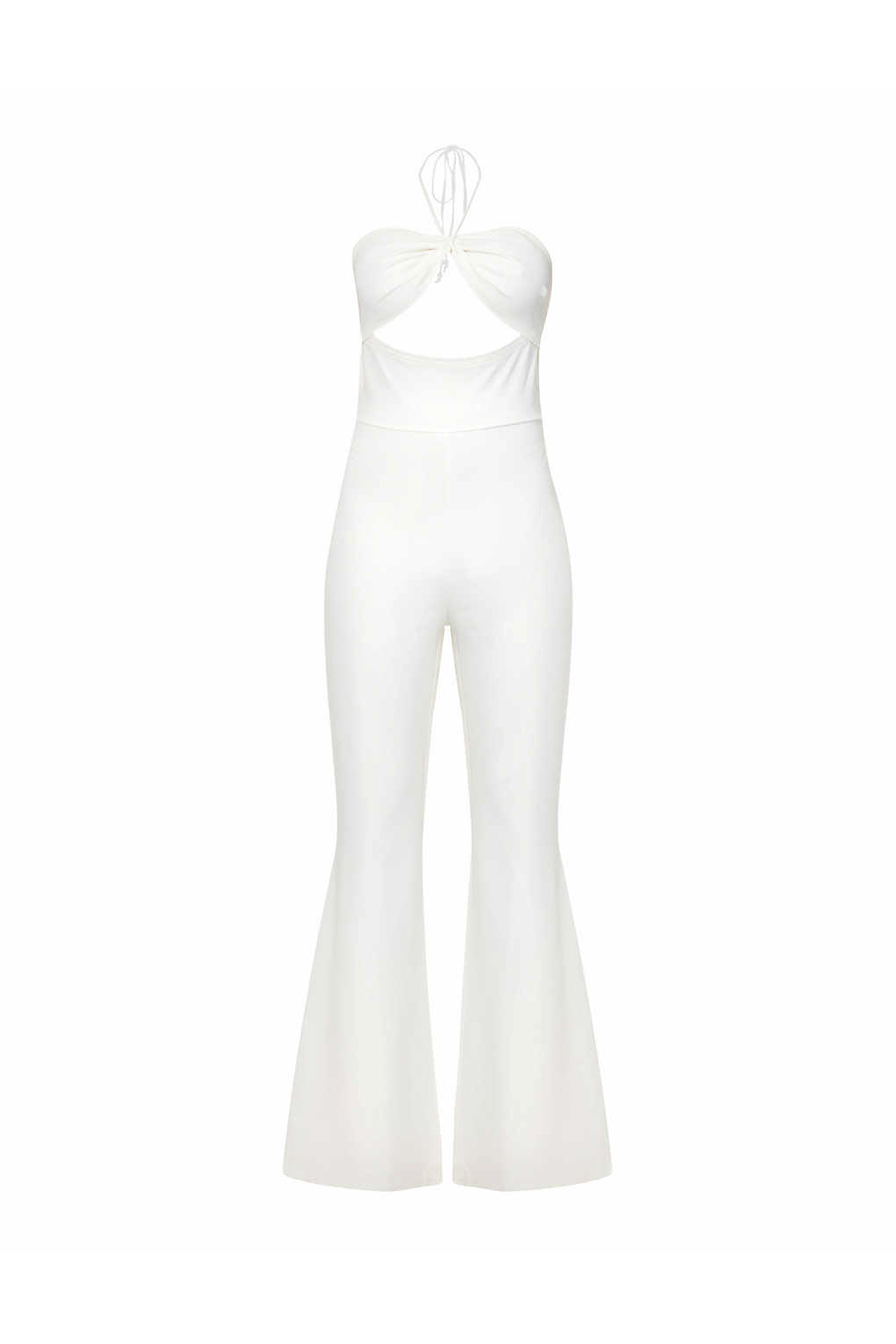 Sandy White Halter-neck Stretch Jumpsuit | AMYLYNN