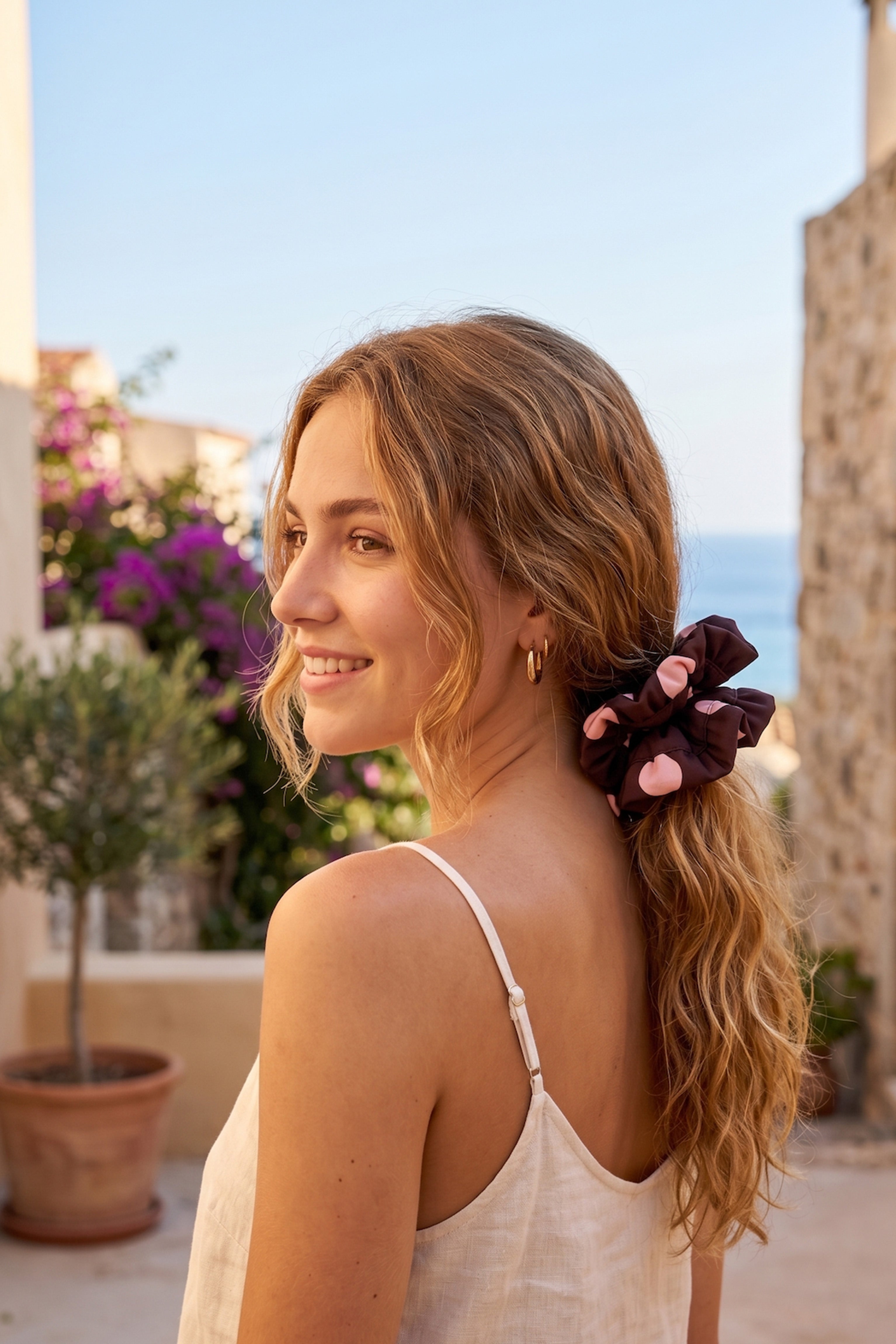 Mable Scrunchie Headband - Burgundy & Pink