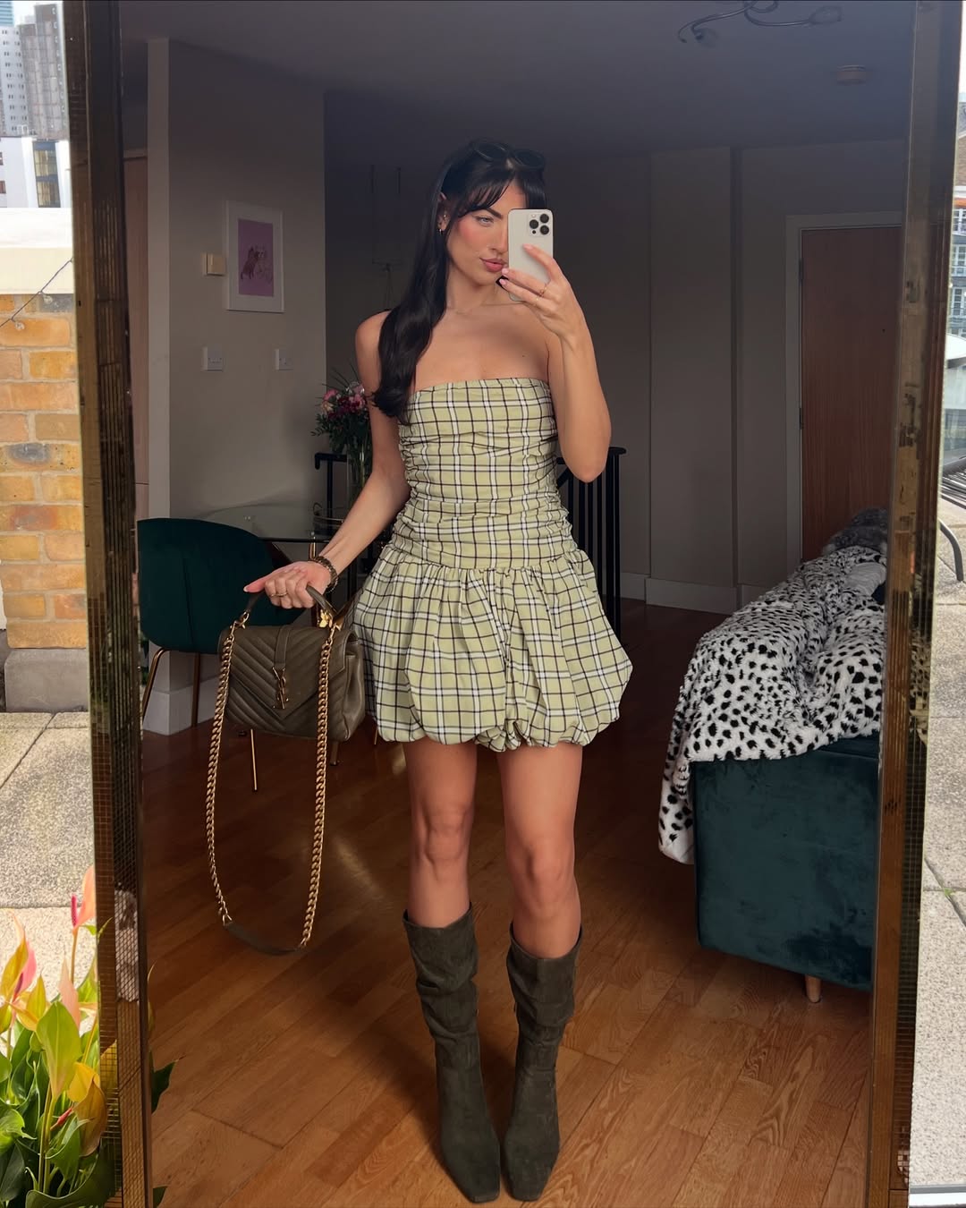 Dionne Green Check Tartan Puffball Mini Dress