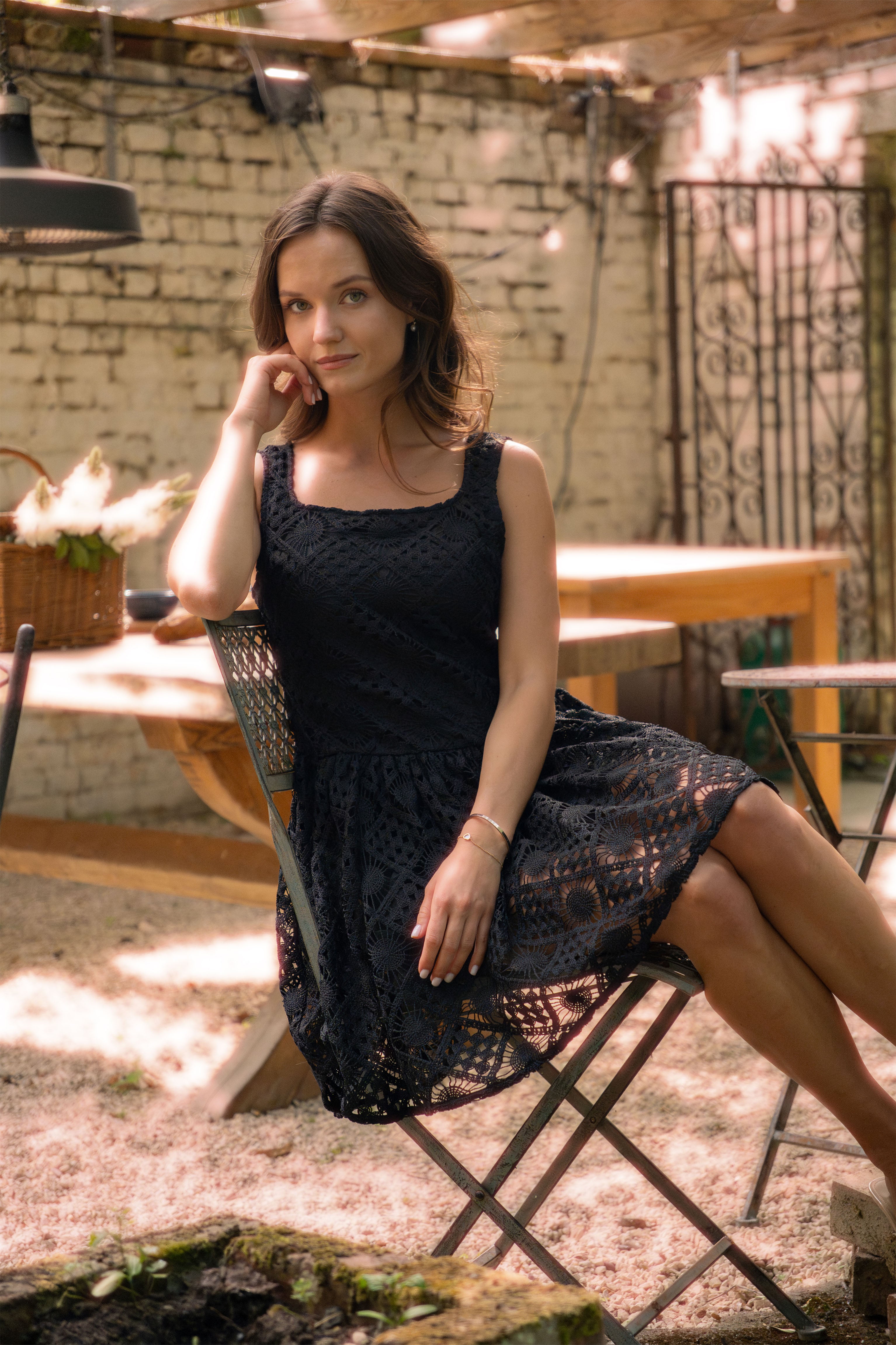 Sylvie Pure Cotton Black Crochet Mini Dress