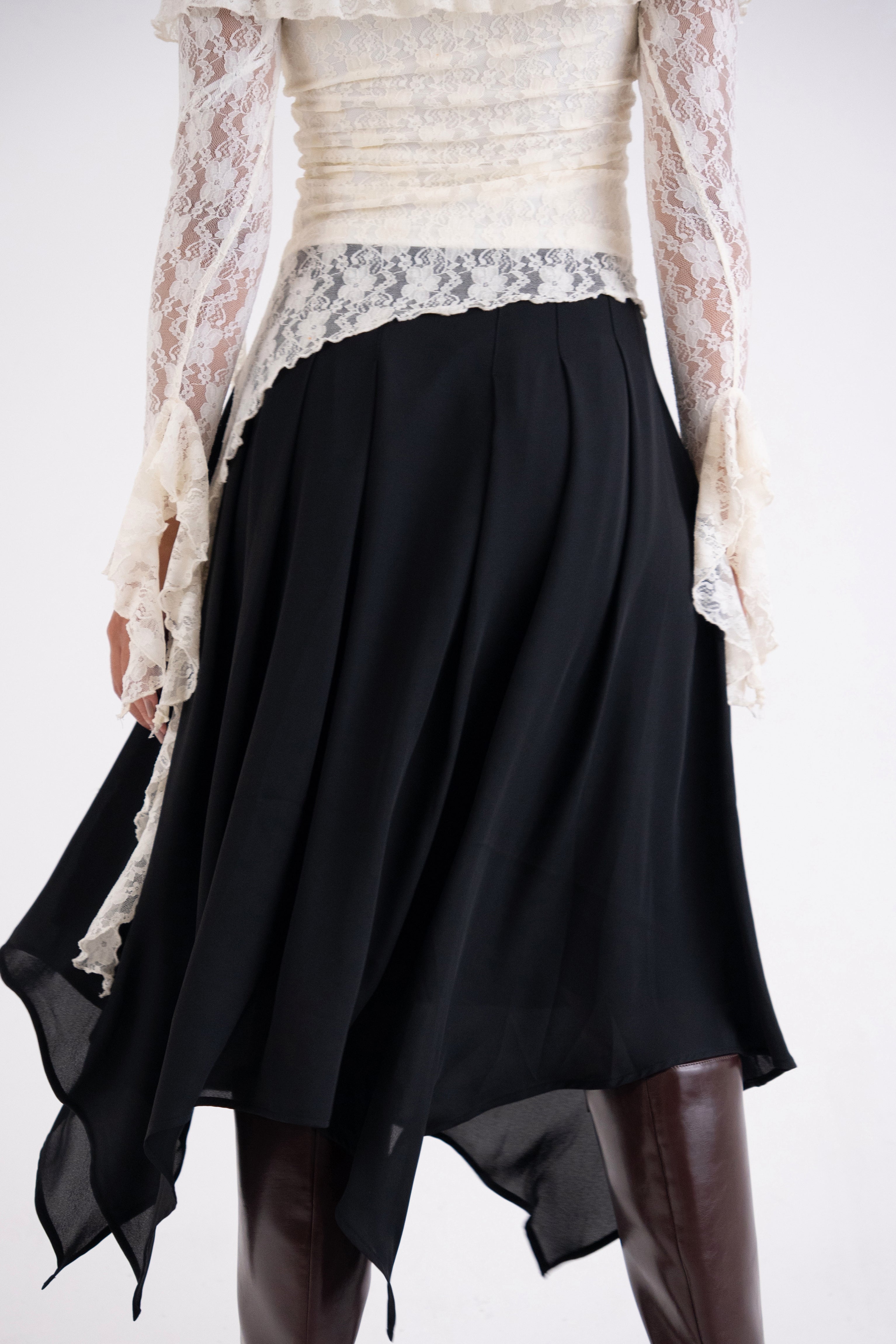 Tilda Black Asymmetric Chiffon Midi Skirt
