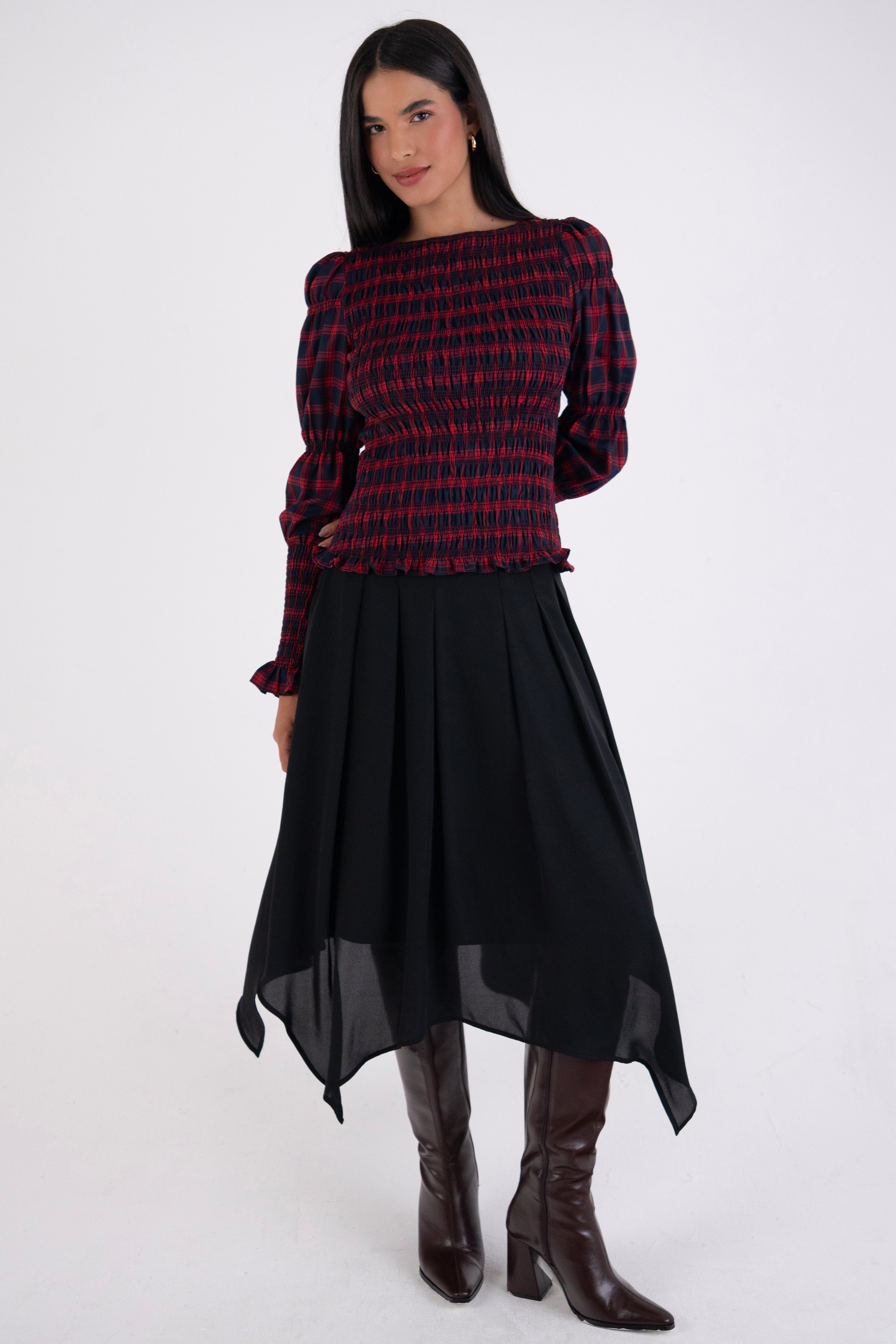 Tilda Black Asymmetric Chiffon Midi Skirt