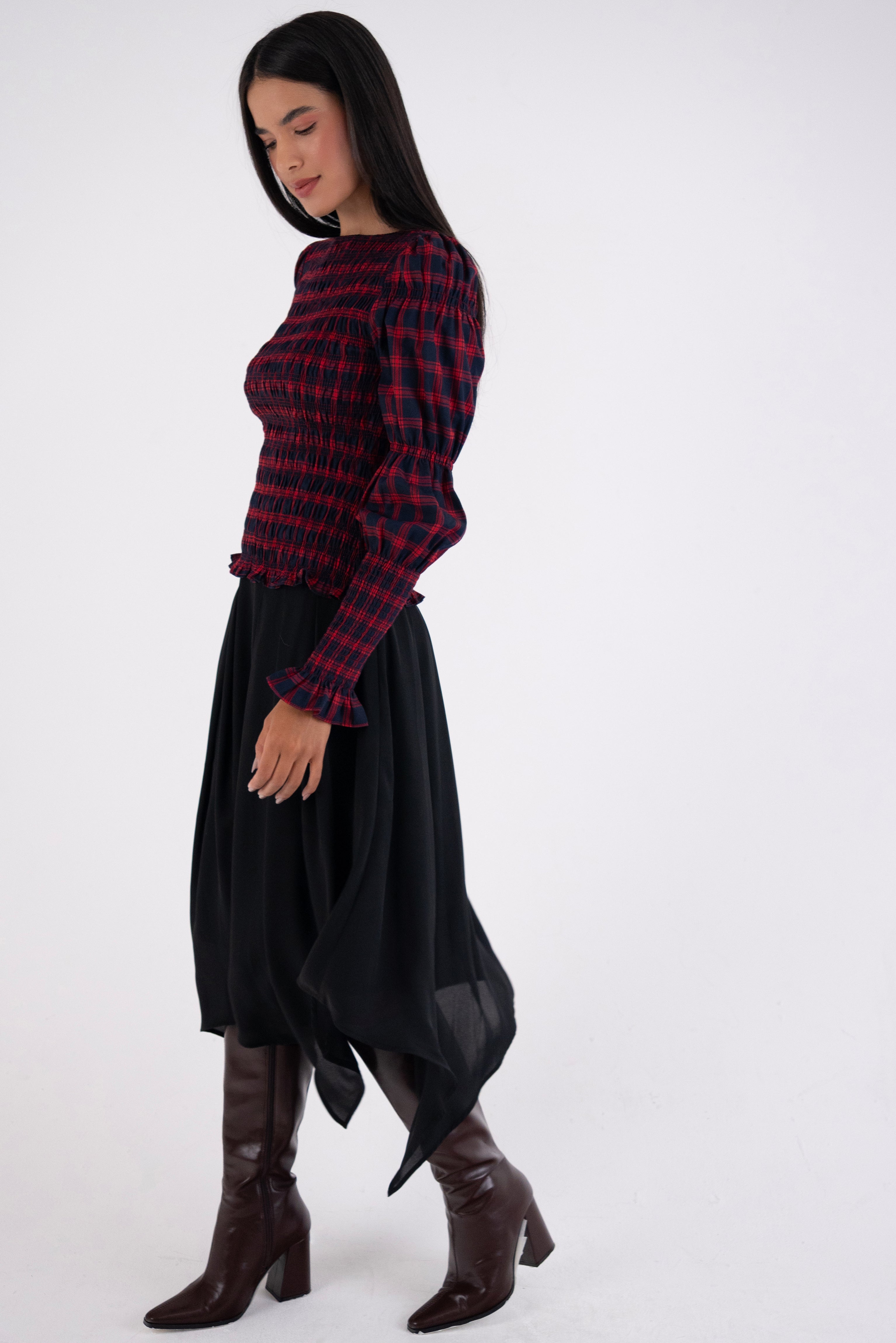 Tilda Black Asymmetric Chiffon Midi Skirt
