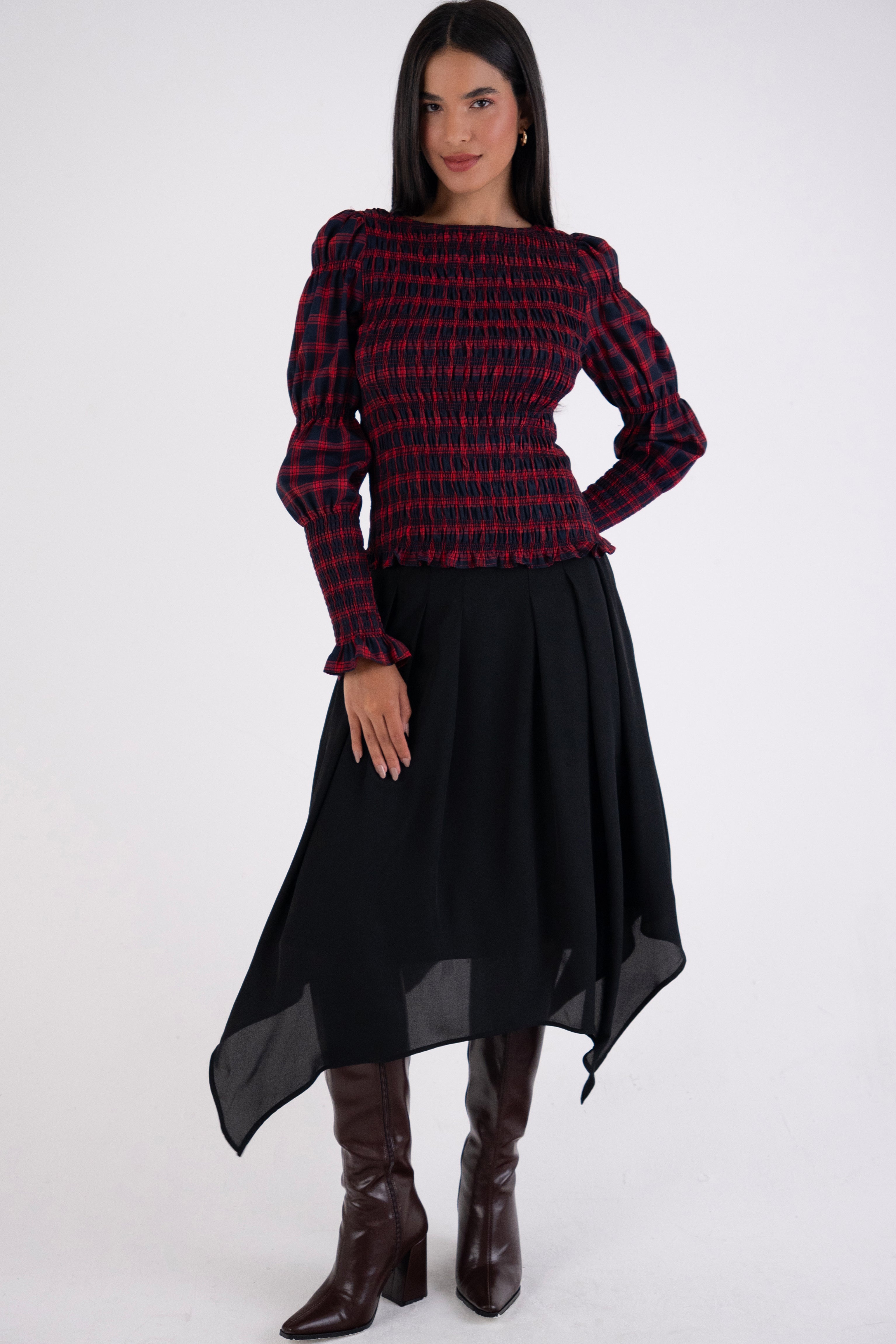 Tilda Black Asymmetric Chiffon Midi Skirt