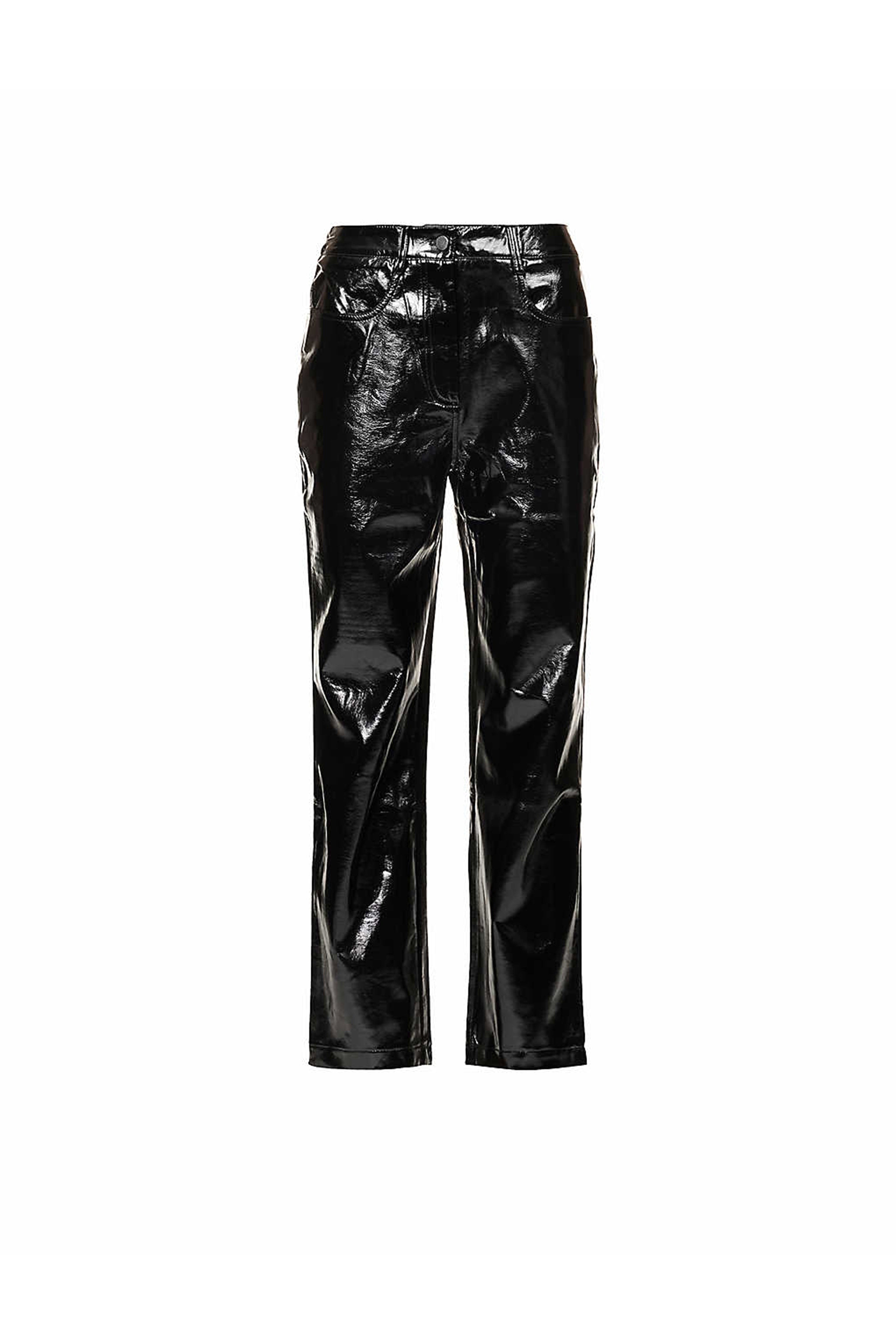 Lupe Black Metallic Straight Leg High Rise Faux Leather Trousers | AmyLynn 