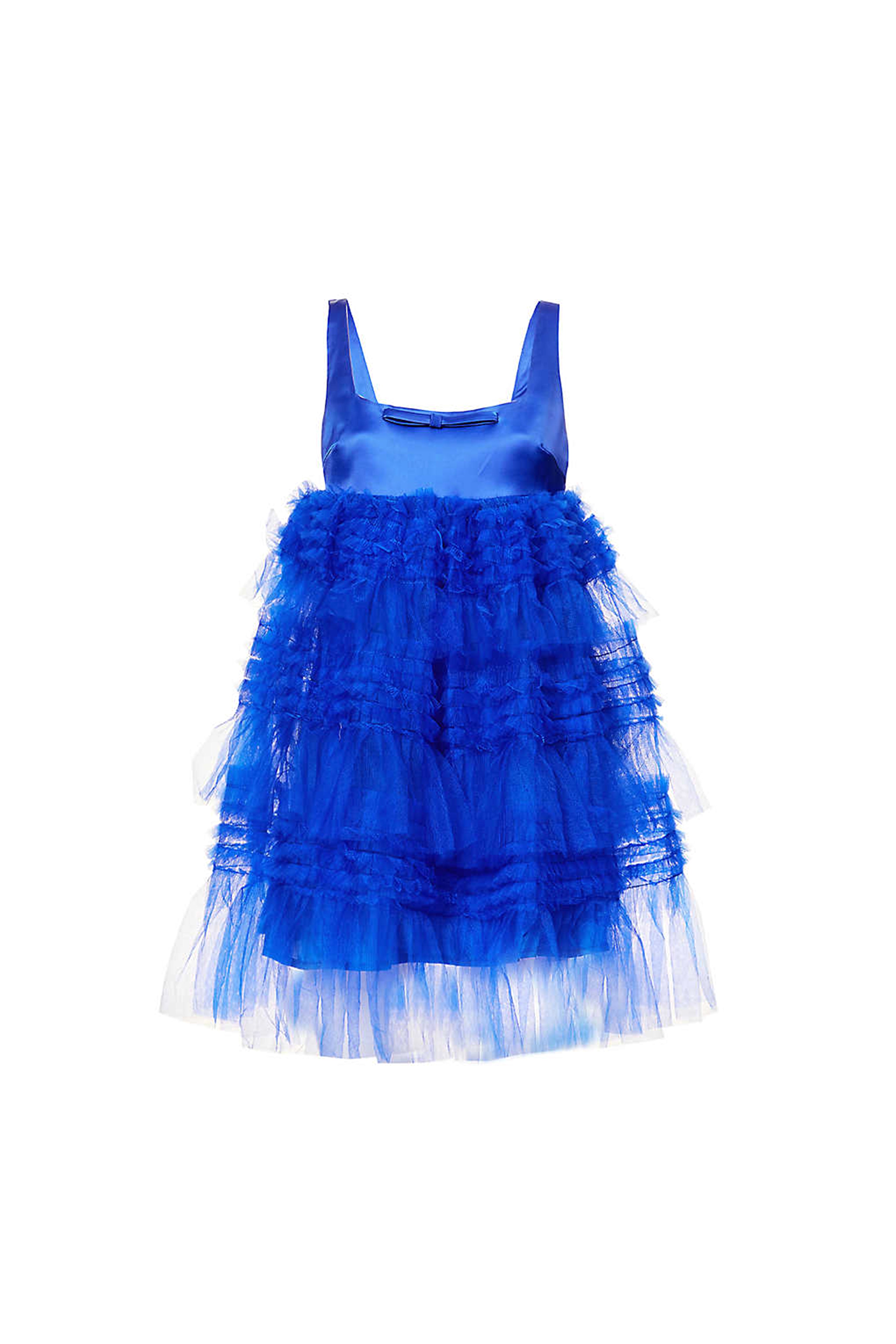 Bobby Blue Sleeveless Satin Tulle Frill Mesh Mini Dress