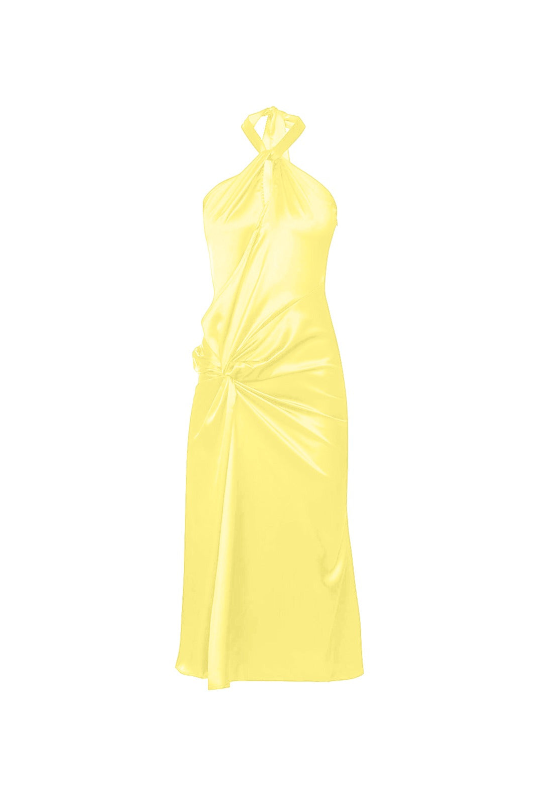 Serena Yellow Halter-neck Satin Midi Dress
