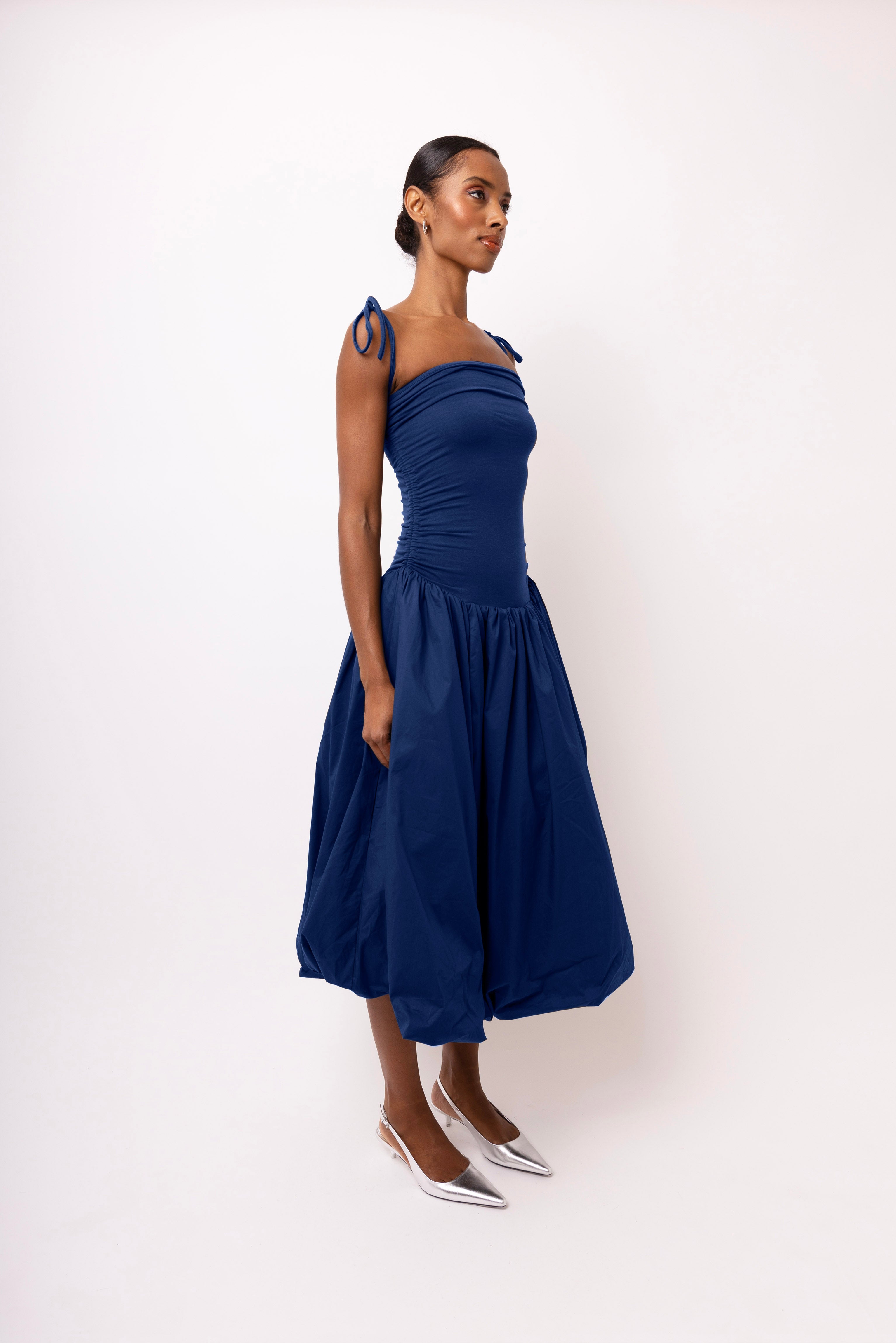 Alexa Rich Cotton Navy Blue Puffball Dress