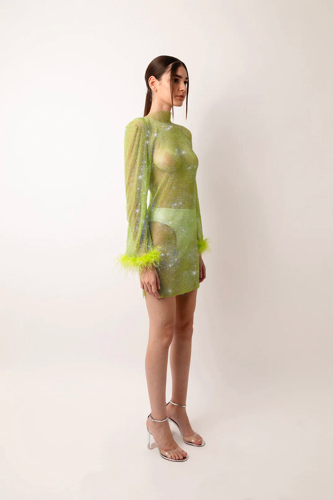 Ida Green Chainmail Net Rhinestone Mini Dress