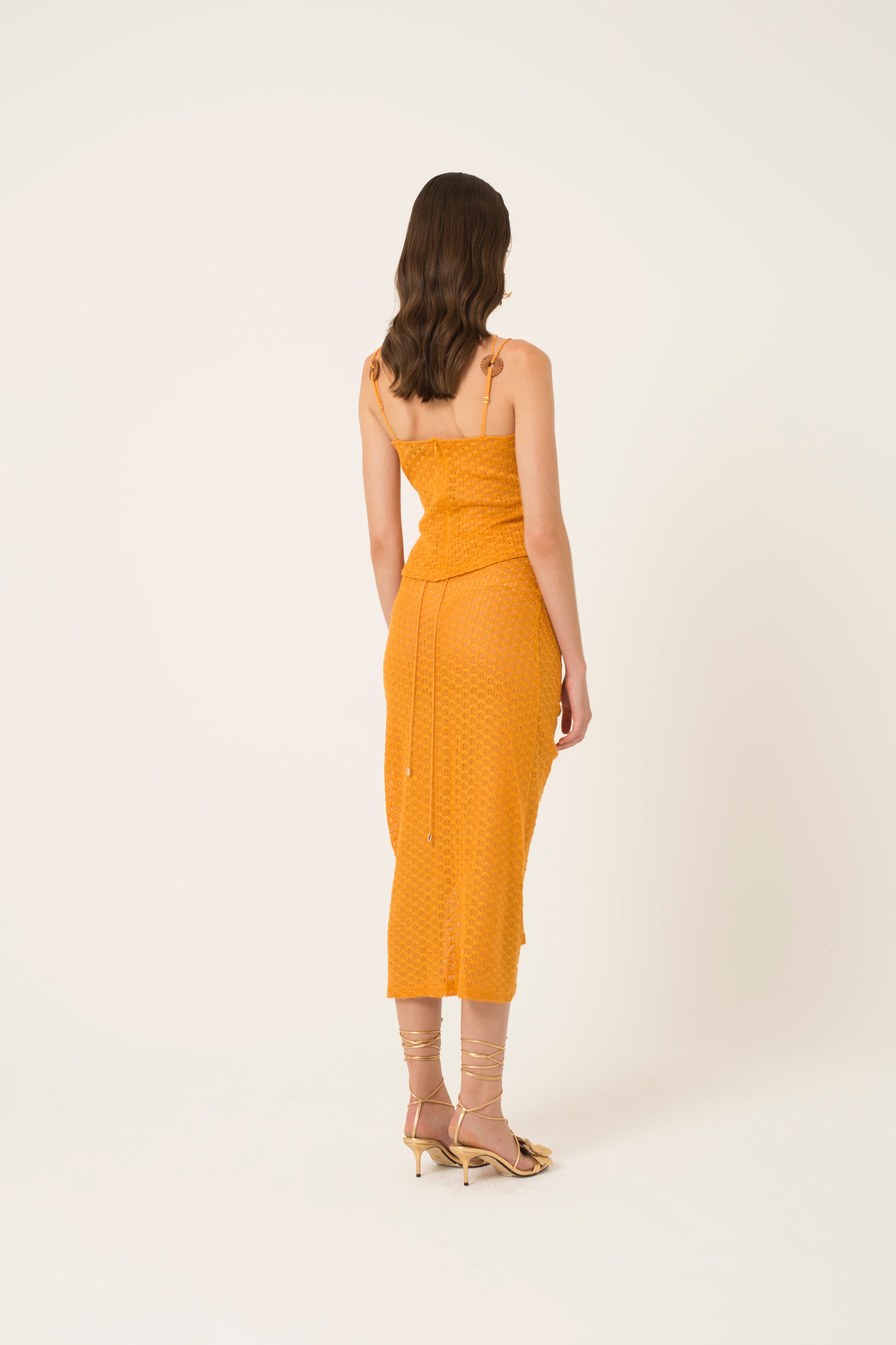 Daisy Orange Crochet Maxi Skirt