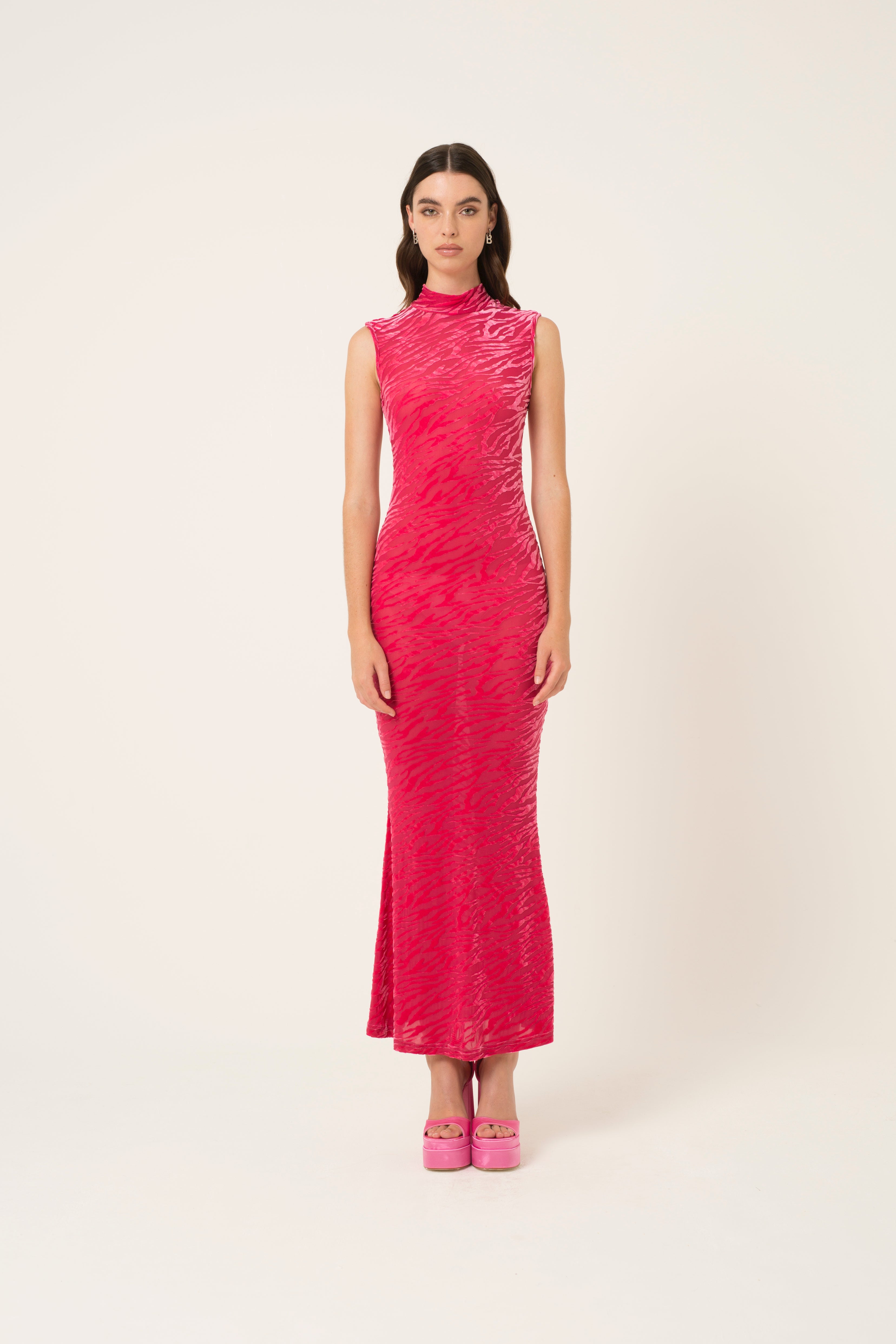 Lana Pink Fitted High Neck Dress