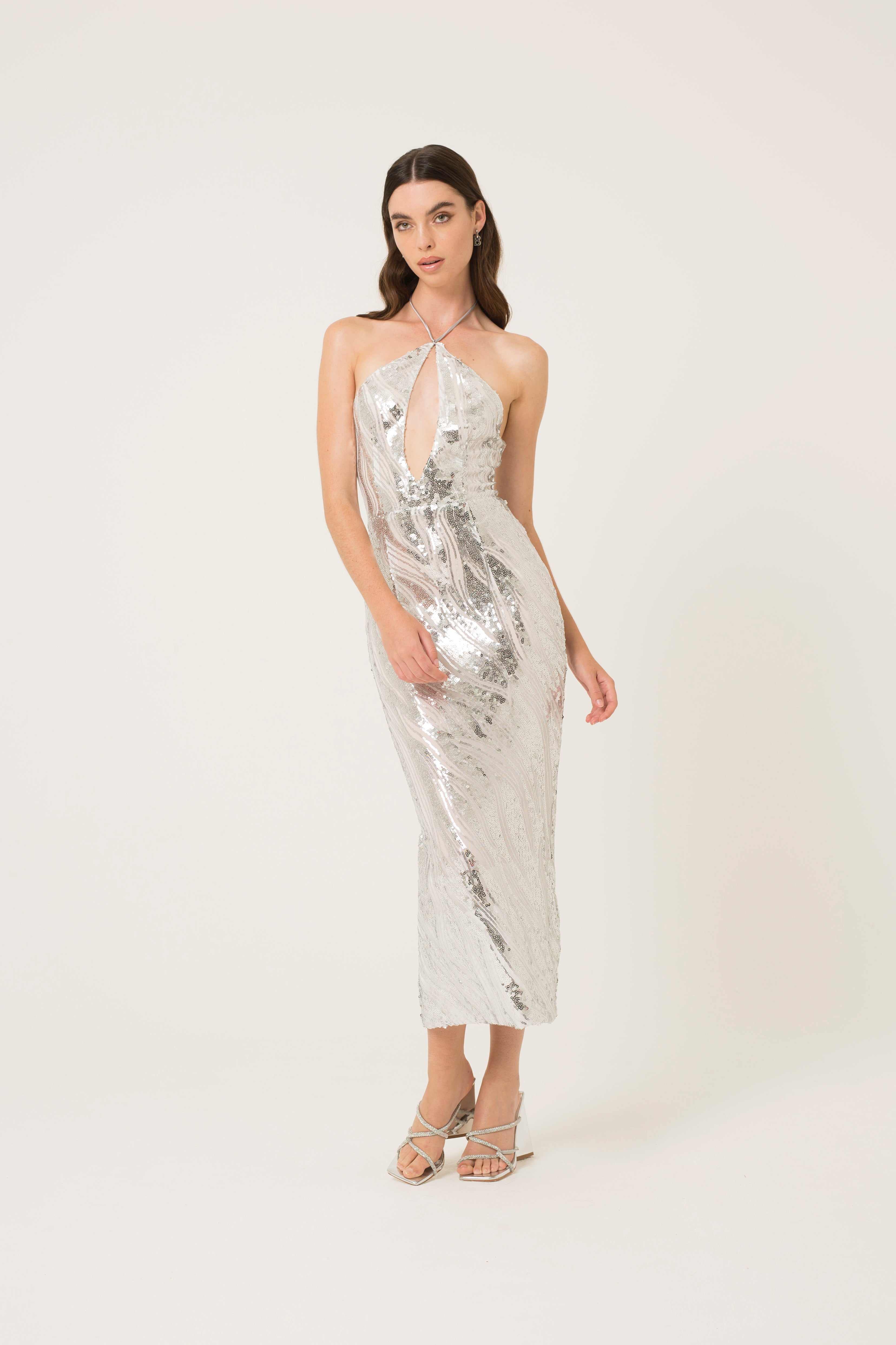 Winonah Silver Halter Neck Dress