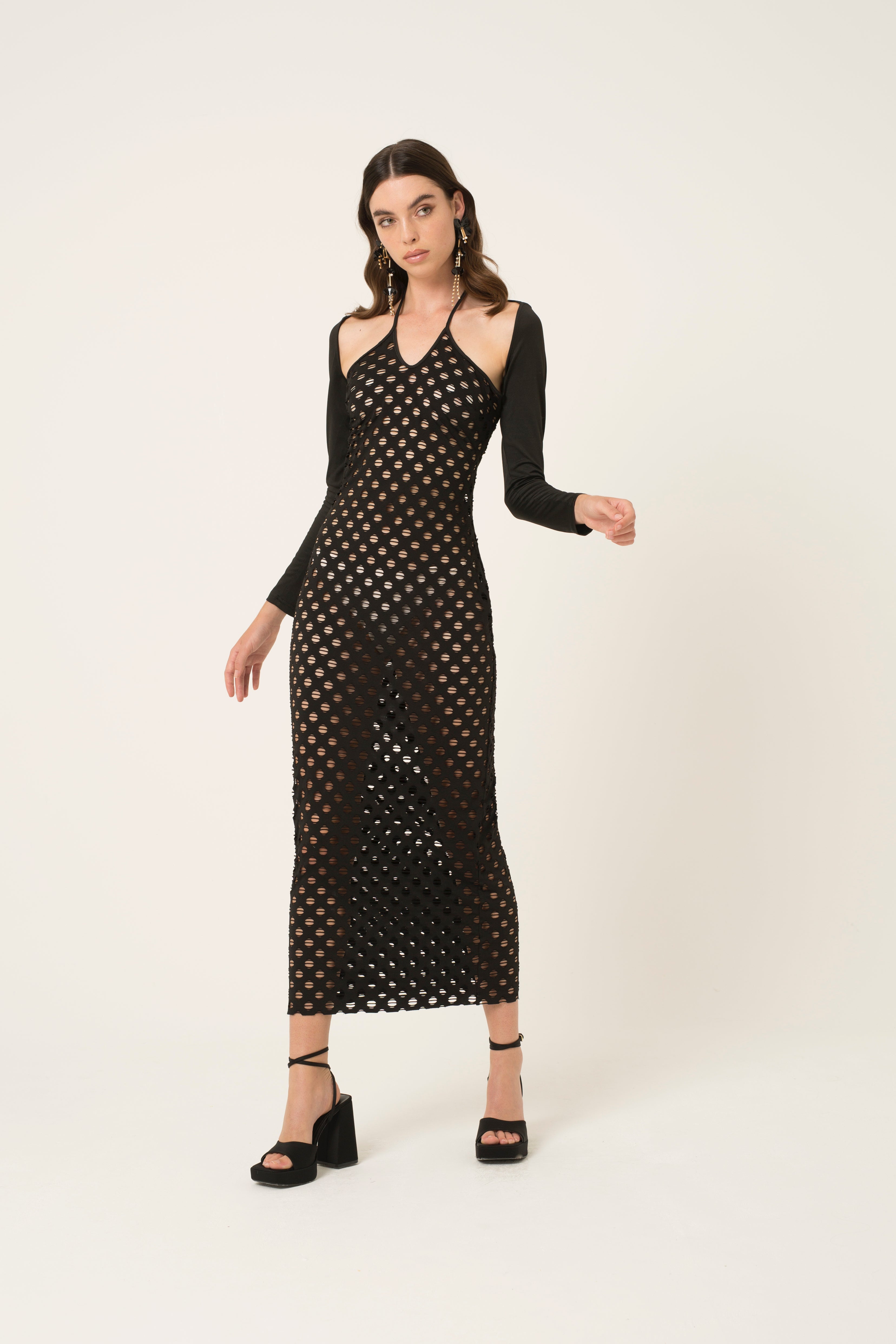 Simone Black Crochet Maxi Dress | AmyLynn