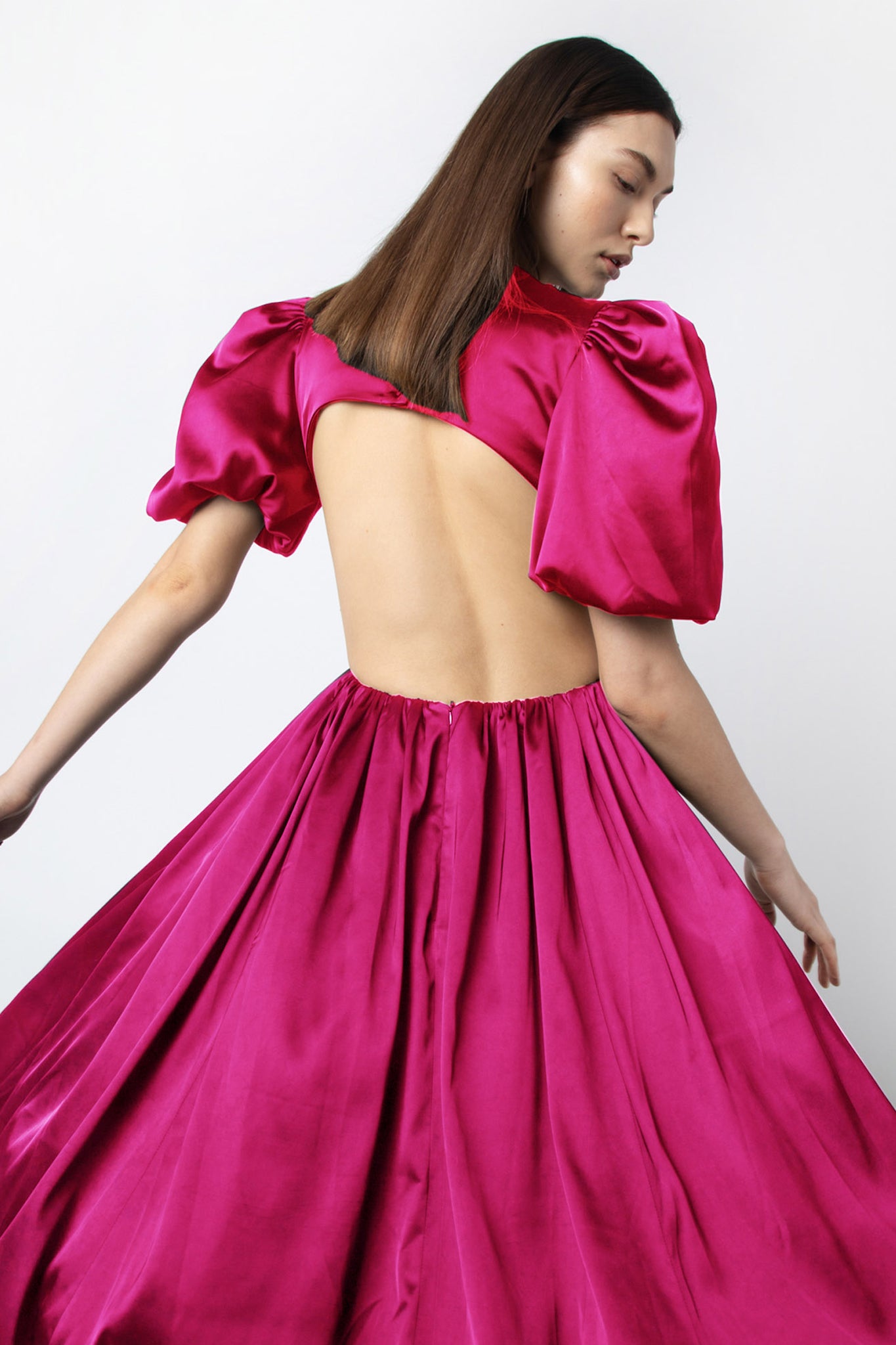 Alana Pink Satin Cut-out Pleated Skirt Dress | AMYLYNN