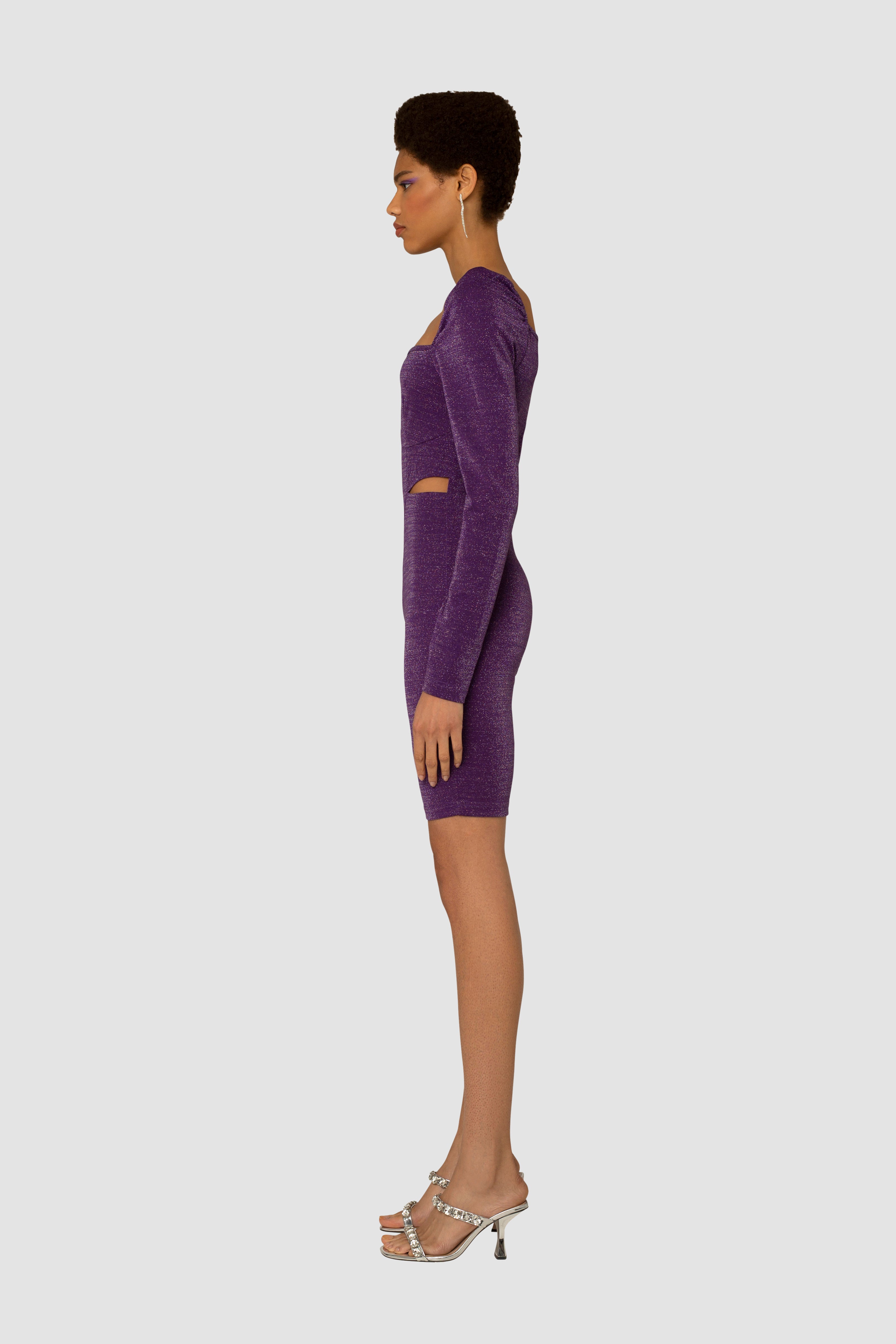 Denis Purple Embellished Fitted Long Sleeve Playsuit | AMYLYNN