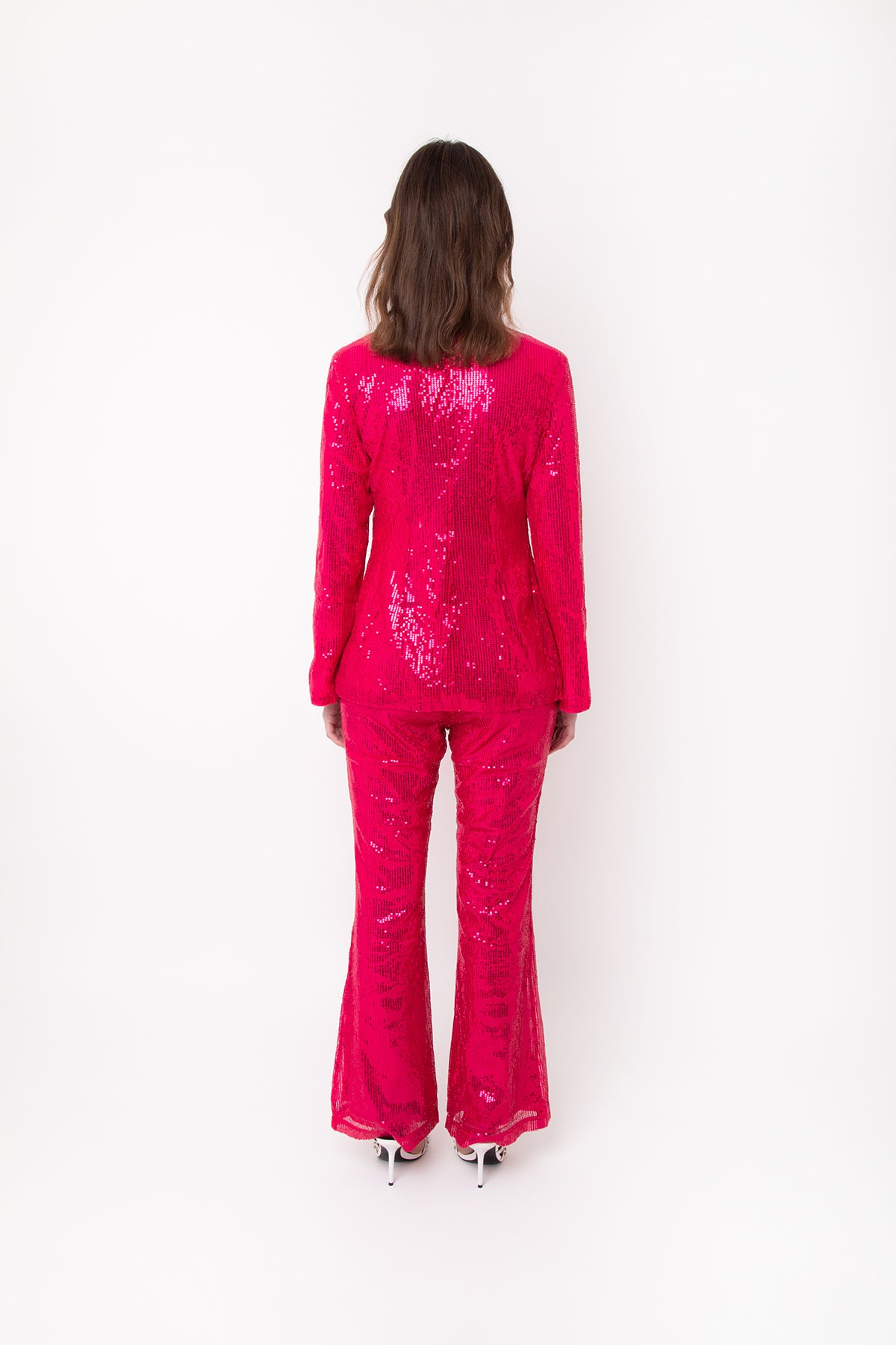 Savannah Pink Sequin Embellished Wide Leg Trousers | AMYLYNN