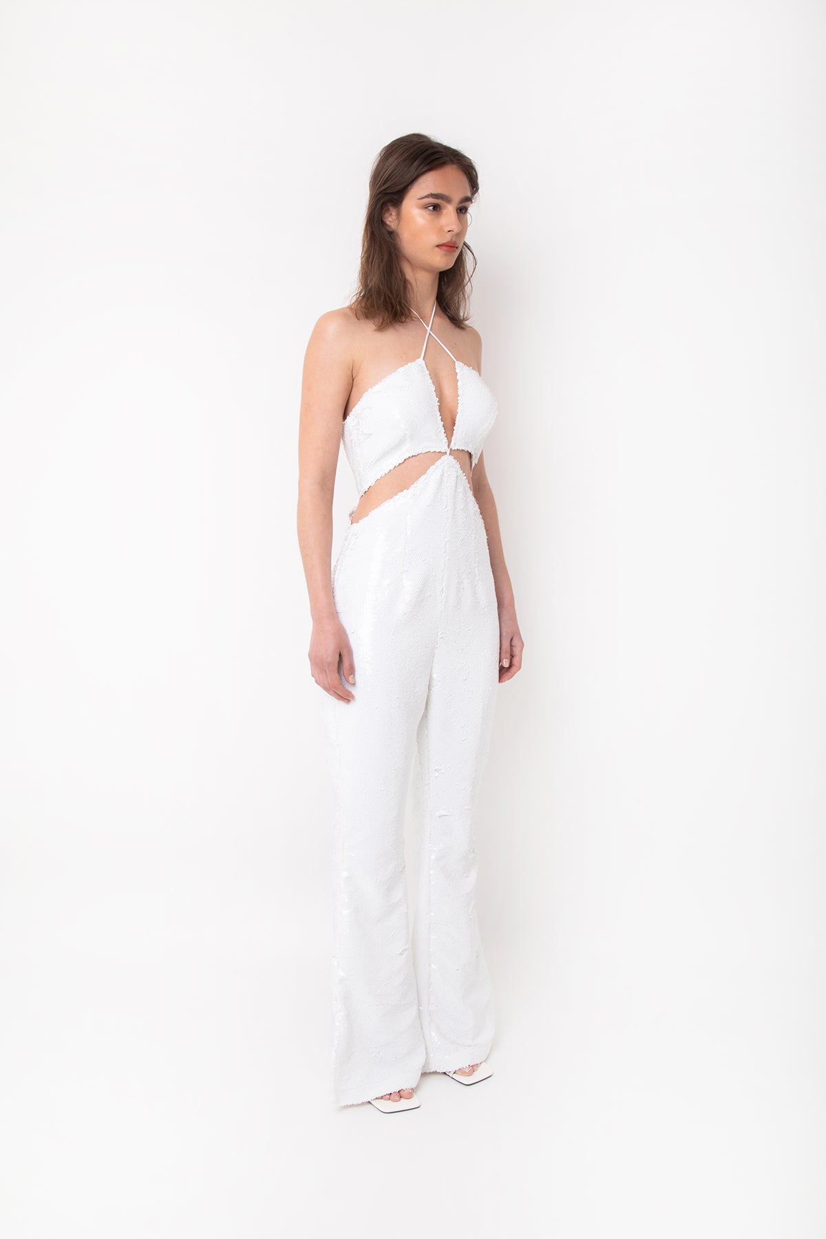 Marcie White Sequin Flare Jumpsuit