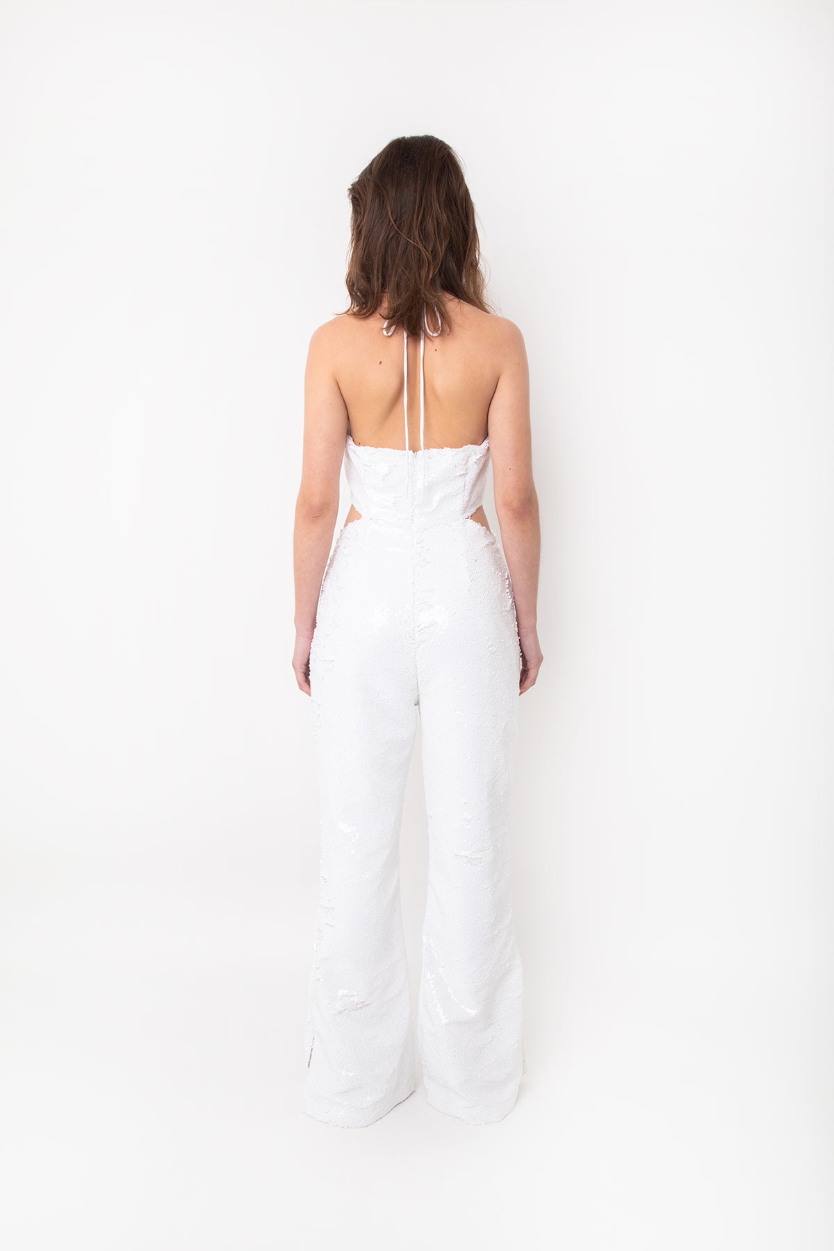 Marcie White Sequin Flare Jumpsuit