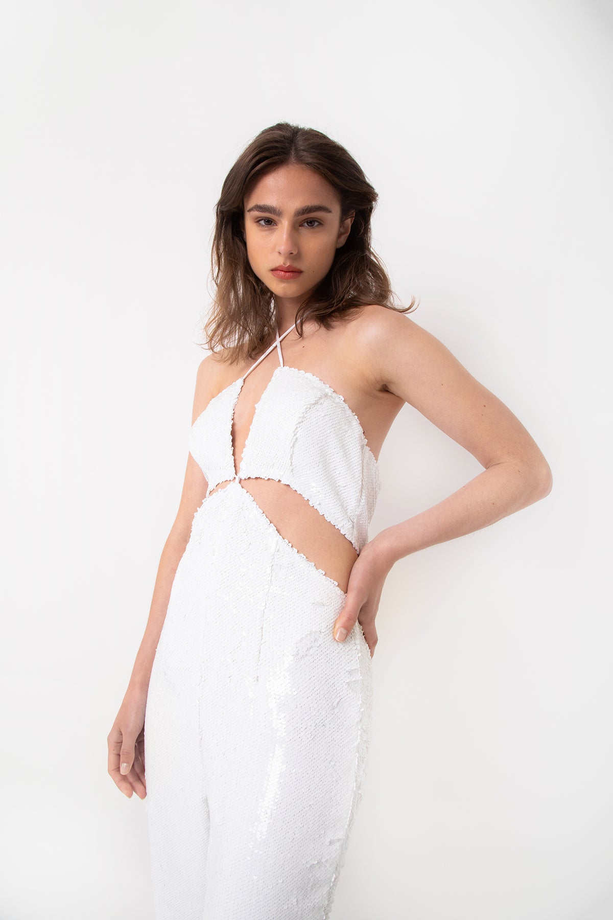 Marcie White Sequin Flare Jumpsuit