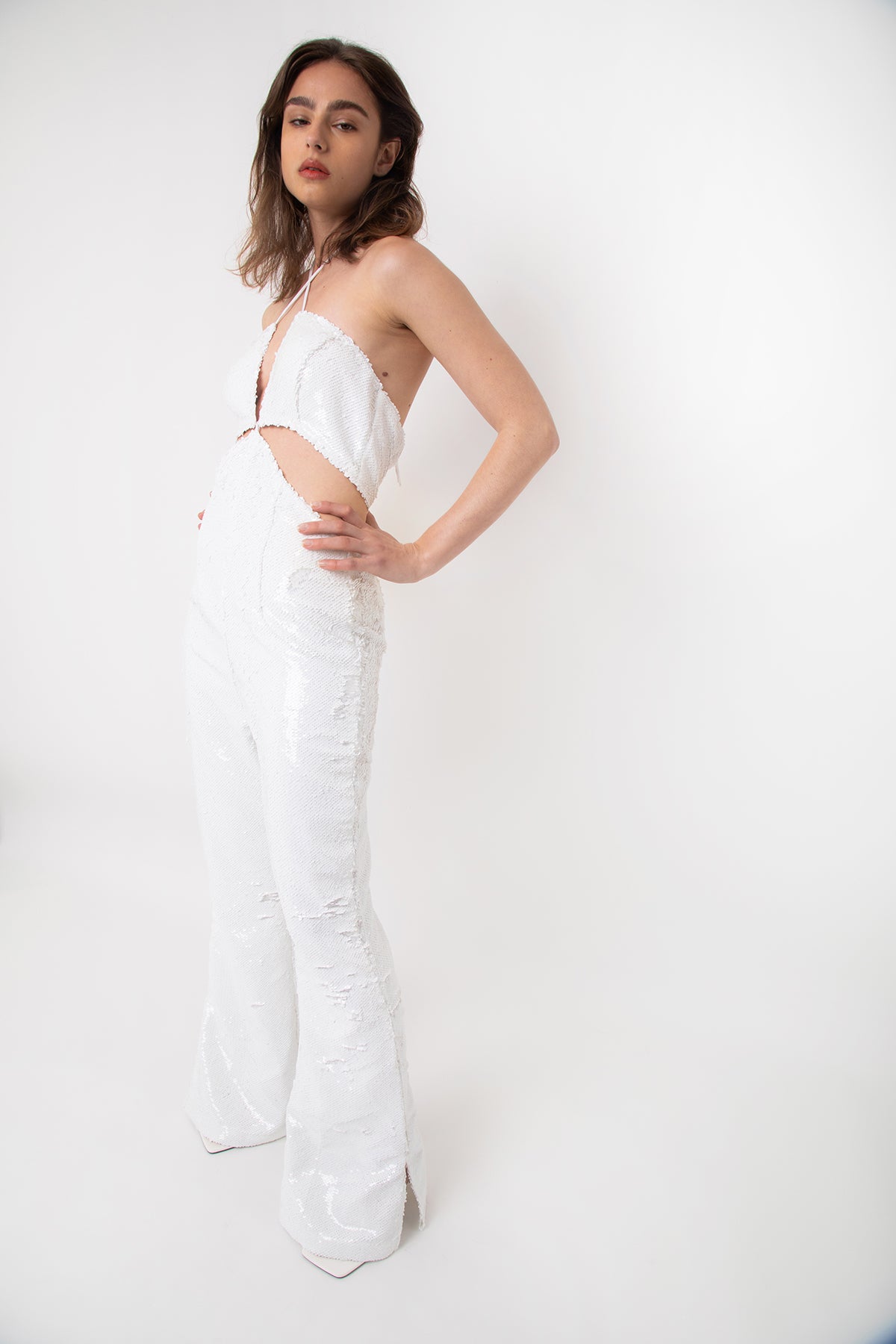 Marcie White Sequin Flare Jumpsuit